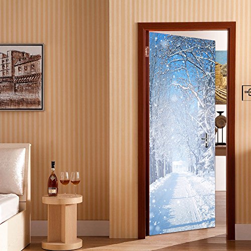 Rocwart 3D Puerta Mural de Vinilo para Sala de Estar niños bebé Niños Nieve Invierno Papel Pintado de Vinilo extraíble Arte decoración del hogar 30,3 x 78.7 "