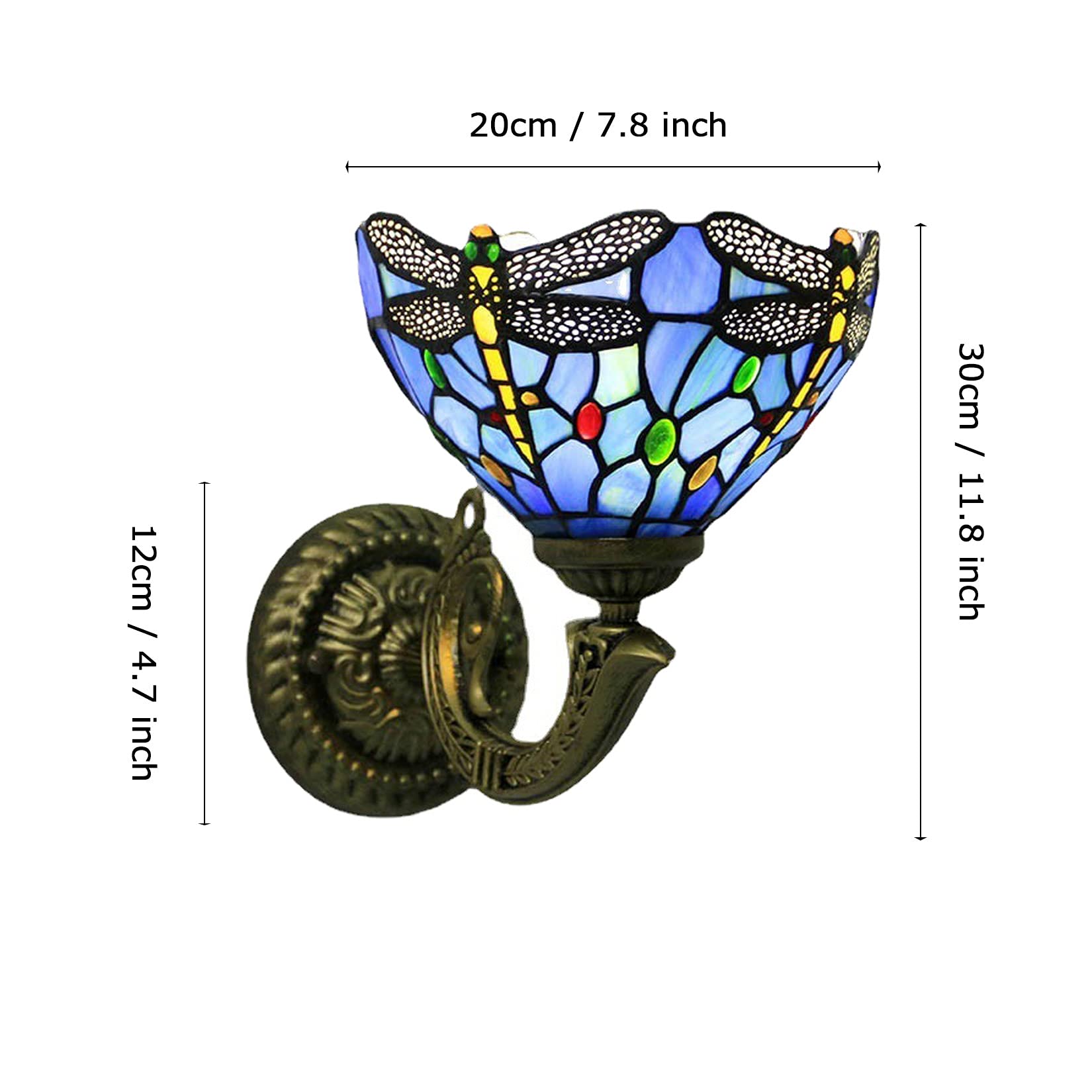 Aplique de Pared Estilo Tiffany mediterráneo para Interiores, lámpara de Pared Retro de vidrieras con Pantalla de 19,8 cm para mesita de Noche, Pasillo o balcón.
