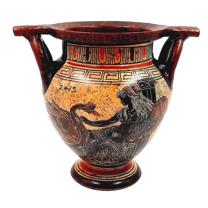 Greek Column Krater 16cm,Ceramic Vase,shows God Zeus,Leda,Erato