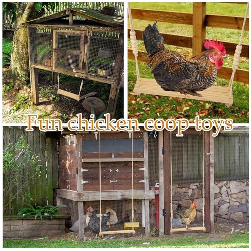 Image of NQEUEPN Chicken Swing Toy, Wooden Hen Swing Hanging Chicken Perch Ladder Swing Wood Stand Decorative Chicken Coop Accessories Toys Supplies for Rooster Chicken Owners & Lovers, Medium