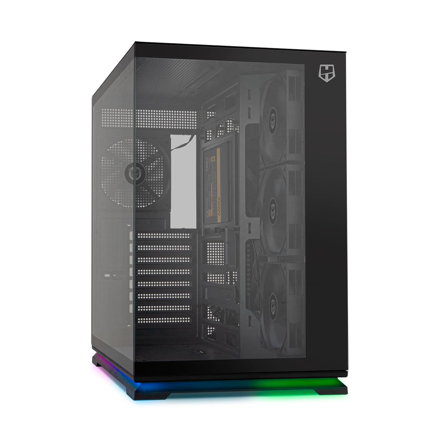 NOX Xtreme Products Hummer Galaxy - PC-Gehäuse, Frameless Tempered Glass, 4X 120mm PWM Lüfter, Platz für 10 Lüfter, USB-C und USB 3.0, ARGB Hub Controller, ATX/M-ATX/ITX, Schwarz