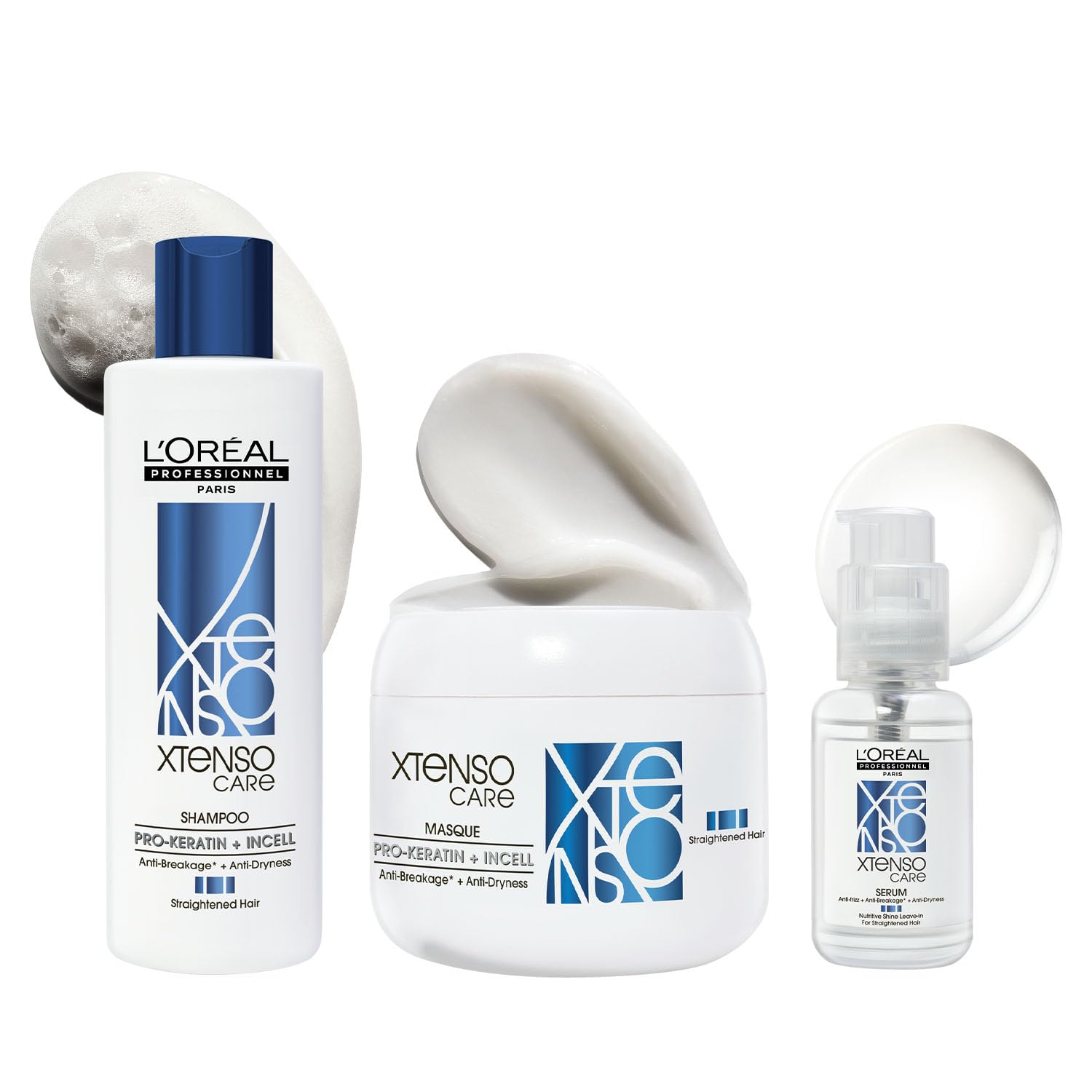 L'OREAL PROFESSIONNEL PARIS Xtenso Care Shampoo + Mask + Serum Combo Pack For Straightened Hair (250Ml + 196Gm + 50Ml)| Hair Care Regi For Straightened Hair, Pack Of 1