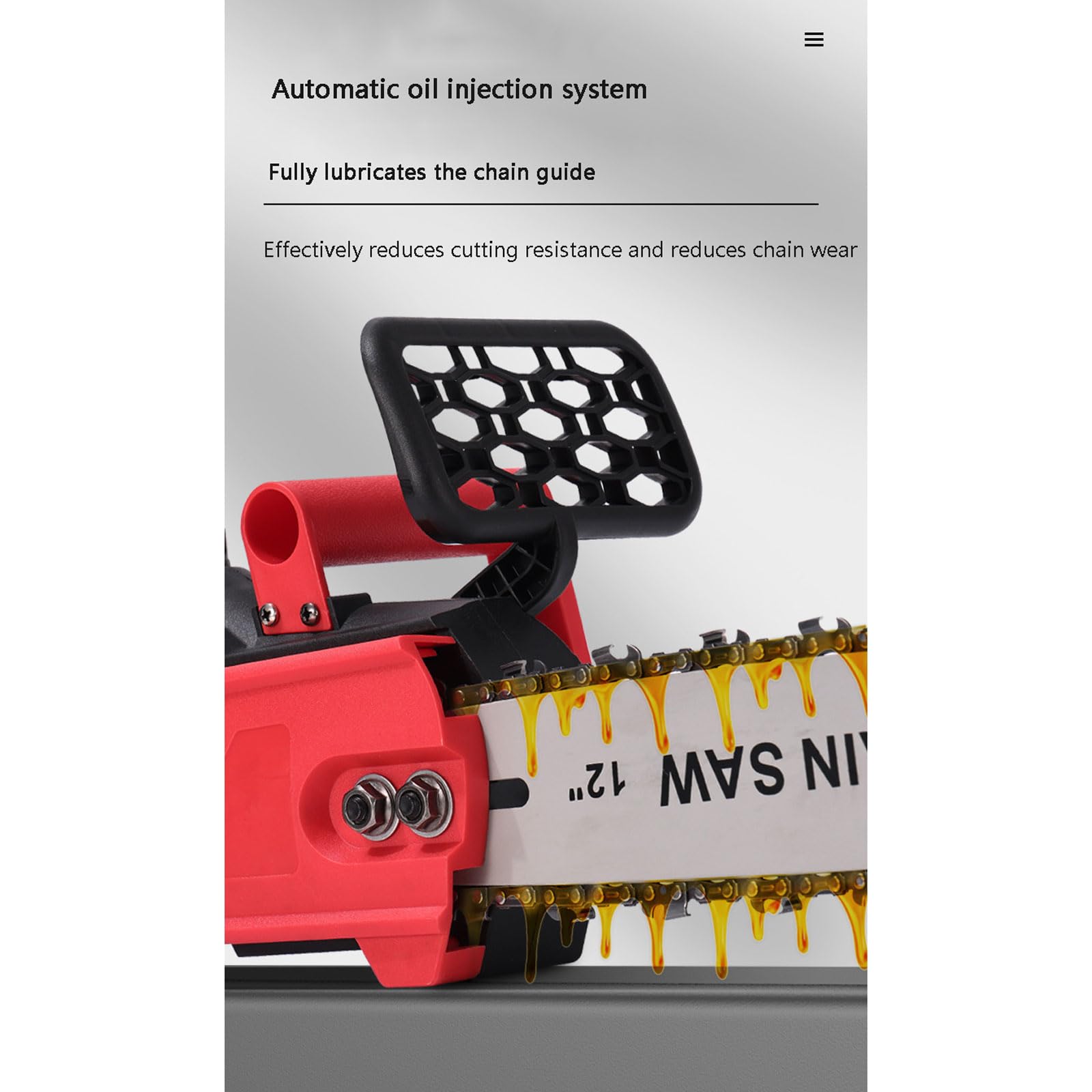 YKMYXZ， Piła łańcuchowa akumulatorowa 12 cali, ręczna elektryczna piła łańcuchowa z blokadą bezpieczeństwa i automatycznym systemem smarowania do cięcia gałęzi drzew ，Piła elektryczna(Brushless】red,12