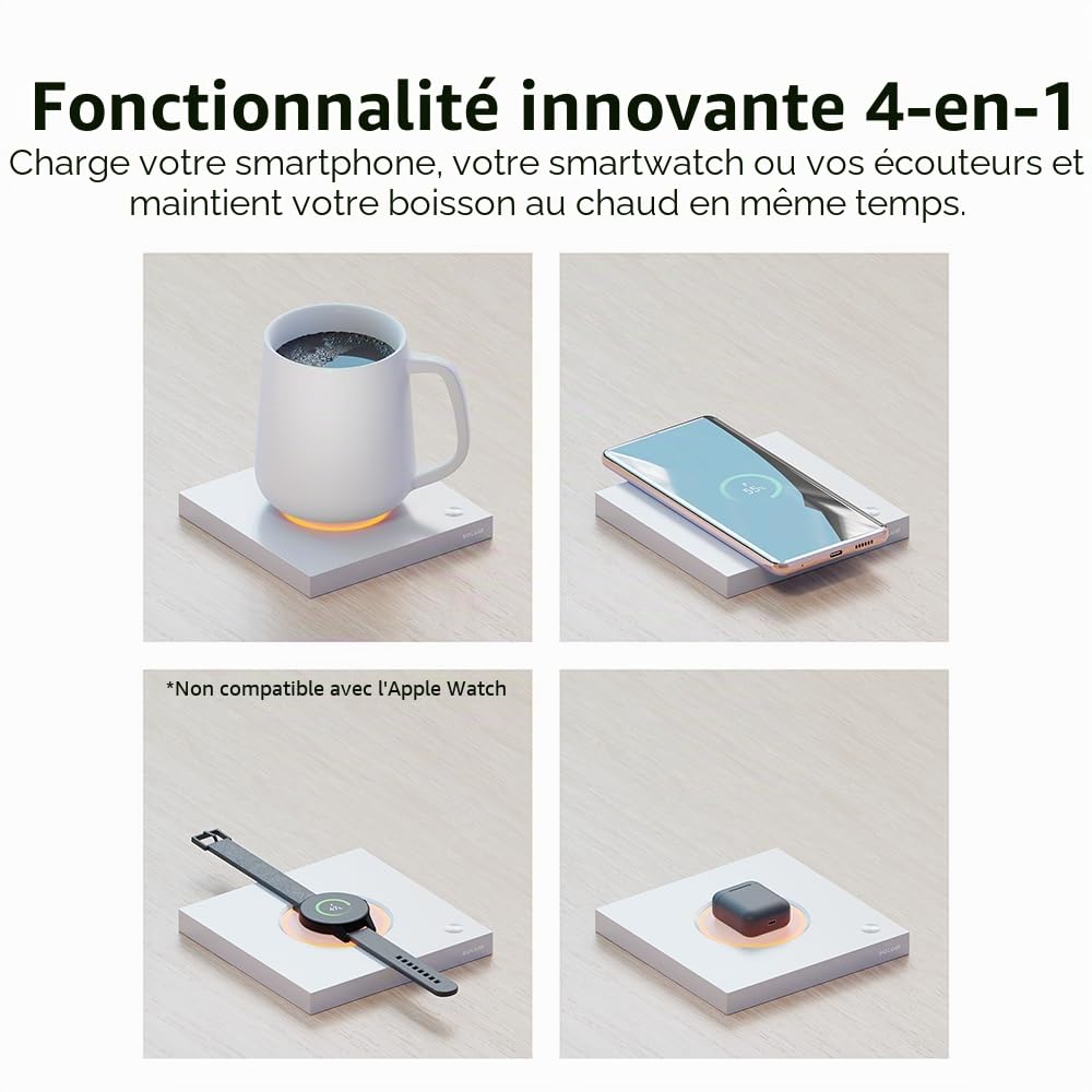 SOLUM Smart Warmer, Tasse chauffante, Blanc, 440 ML, 2 Heures de Fonctionnement sans Fil, pour Le Bureau et la Maison