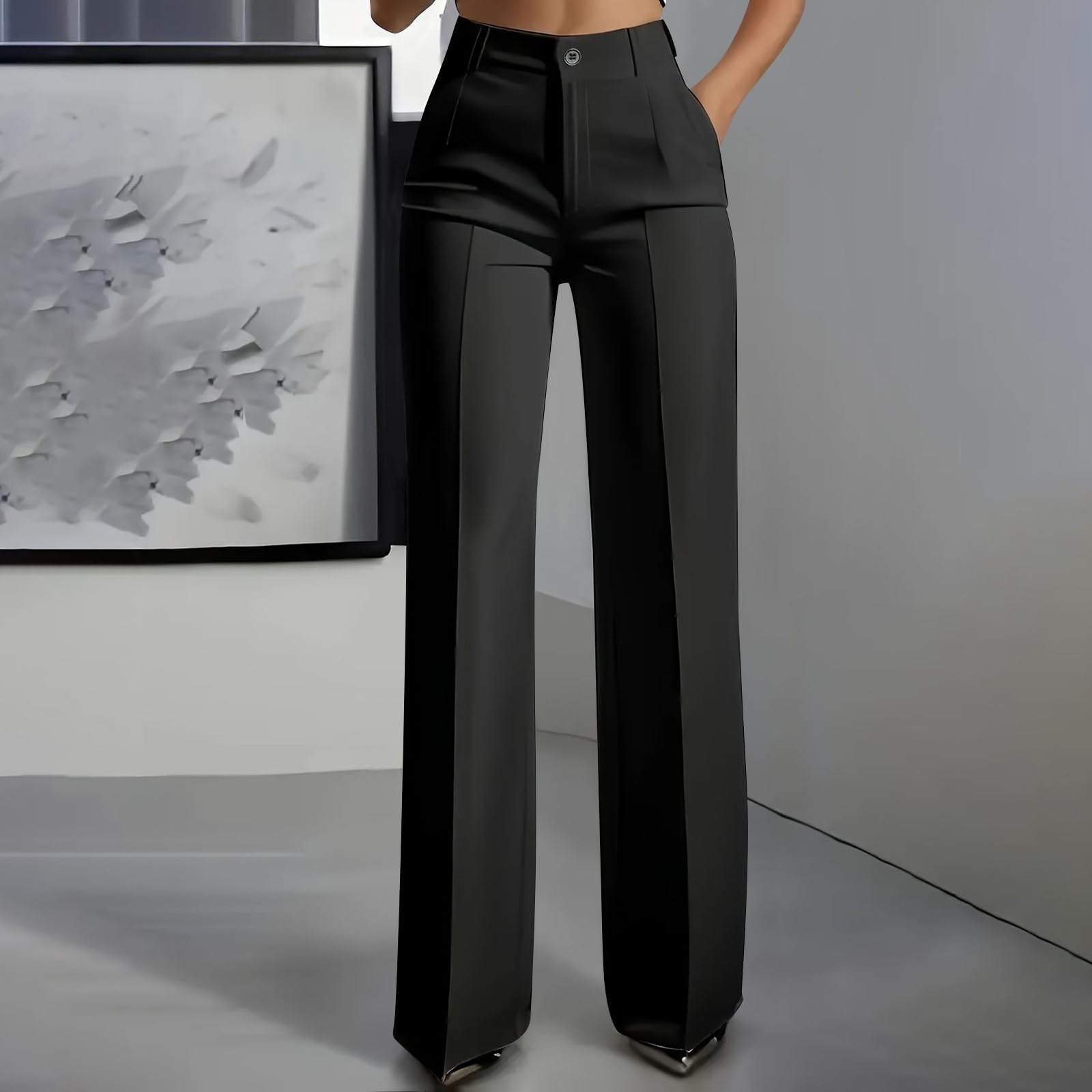 Dress Pants for Women Trendy 2026 High Waist Stretchy Work Pants Business Casual Straight Leg Trousers with Pockets - 3
