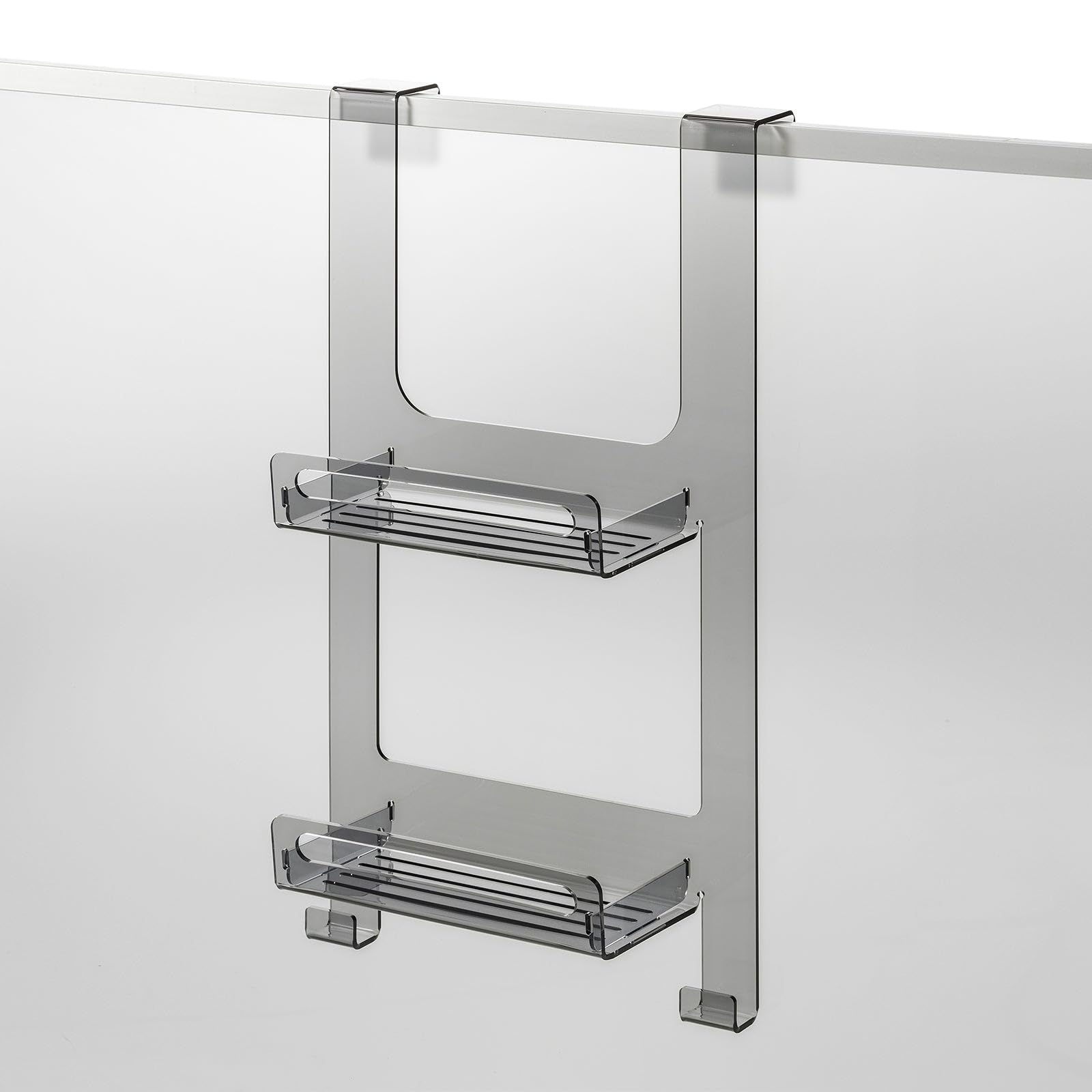 Mensola doccia con 2 ripiani, porta shampoo e bagnoschiuma, shower caddy in plexiglass, porta shampoo doccia da appendere, montaggio senza fori/da parete - Fumè - 33x56x19 cm