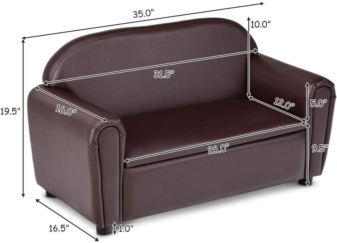 Kids Couch, 1 Double Seat Children's Sofa w/Under Seat Stora, PU