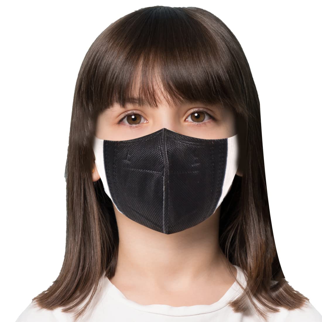 YU WELL 3D Black Solid Color Protective Face Mask For Kids (50pcs/Box) (Black)