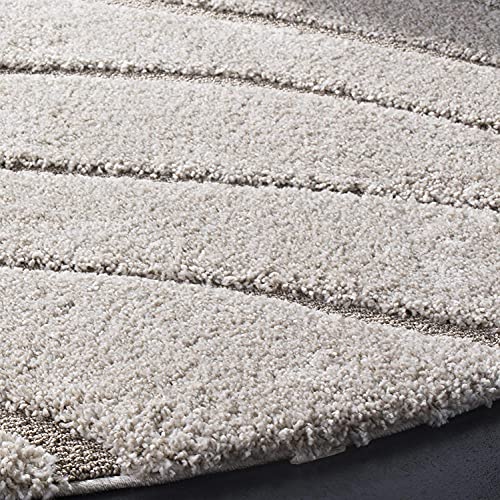 Image of Abstract Wavy Design Shaggy Rectangular Carpet For Living Room,Bedroom,High Low Design Finish Microfiber 1.8 Inch Pile High,5X7 Feet Cream|Beige Color