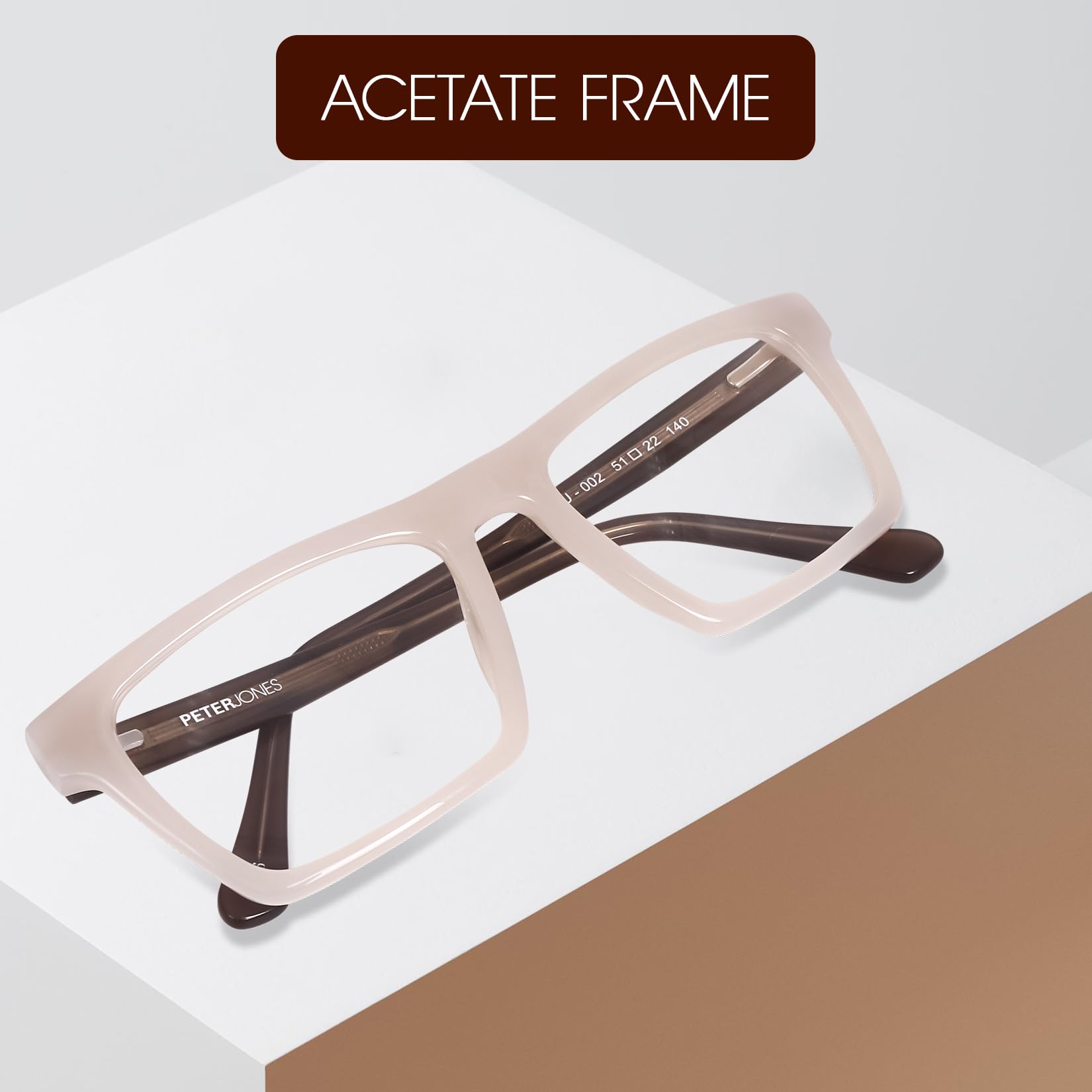 Peter Jones Cream/Brown Acetate Unisex Large Broad Style Premium Spectacle Frame with Spring Hinges (U002CR) - Image 2 thumbnail