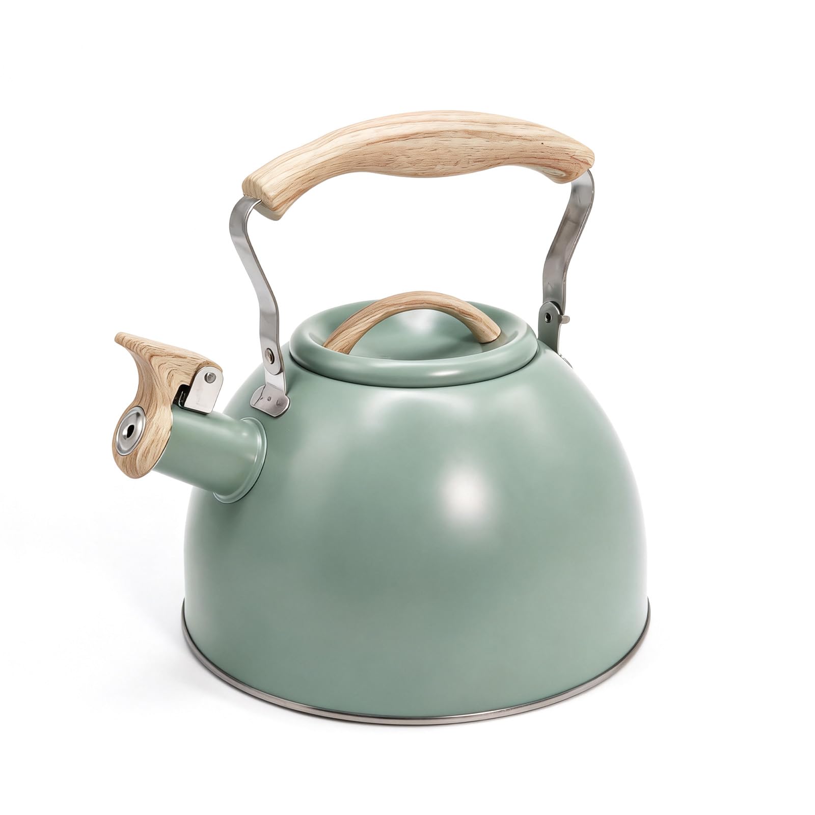 Stove Top Kettle Whistling Kettle, 3L Sage Green Stainless Steel Tea Kettle with Wood Pattern Folding Handle,Loud Whistle Kettle for Stove, Gas Hob,Induction and Electric Hob