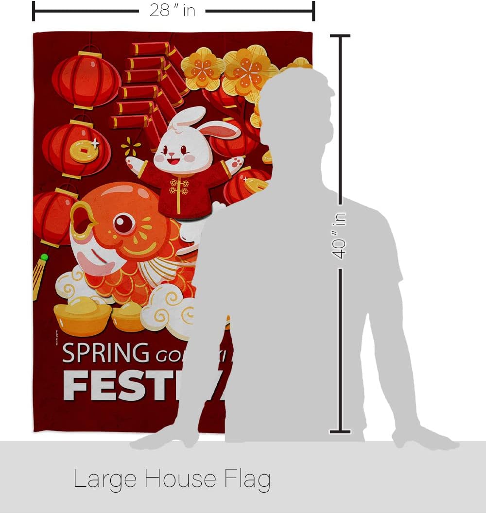 Chinese New Year Of Rabbit Outdoor Decor Banner Room Wall Art Flag Poles For Outside House Patio Porch Lawn Garden Stand Tapestry Yard Sign Lunar New Year Gifts Spring Festival Decorations Made In USA