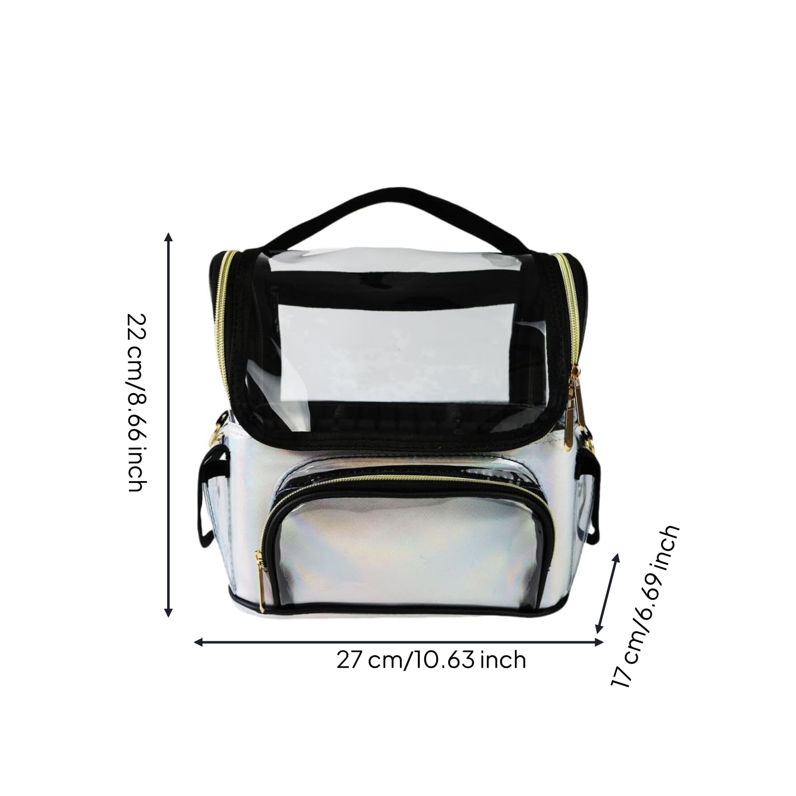 Trousse Toilette Transparente Gran Taille Trousse Maquillage Transparente Portable Sac Toilette en PVC pour urs, Array, Argenté, 27×17×22CM