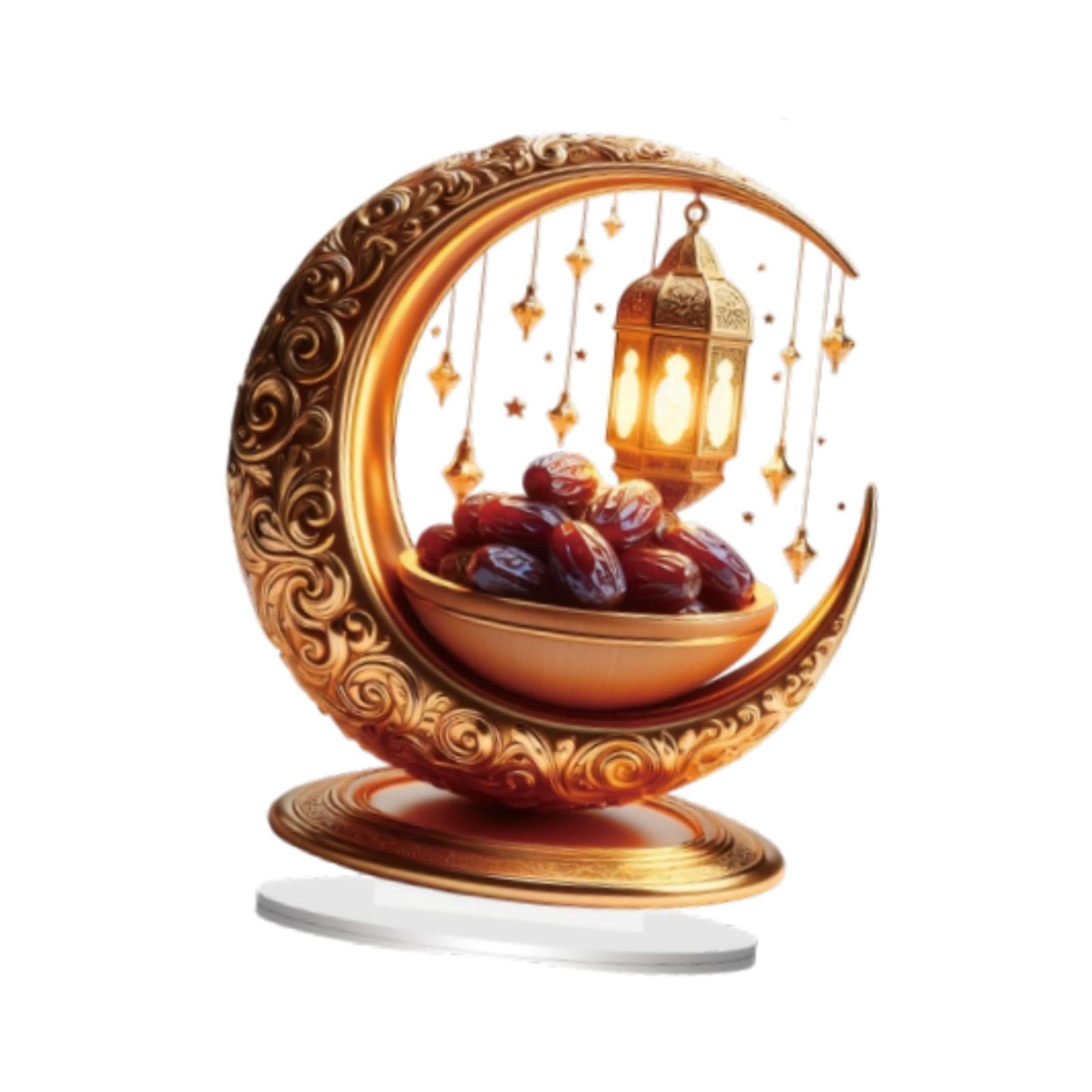 Perfeclan Eid Mubarak Night Light Ramadan Moon Light Acrylic Night Light Desk Lamp for Home Islamic Festival Living Room Restaurant, Style A