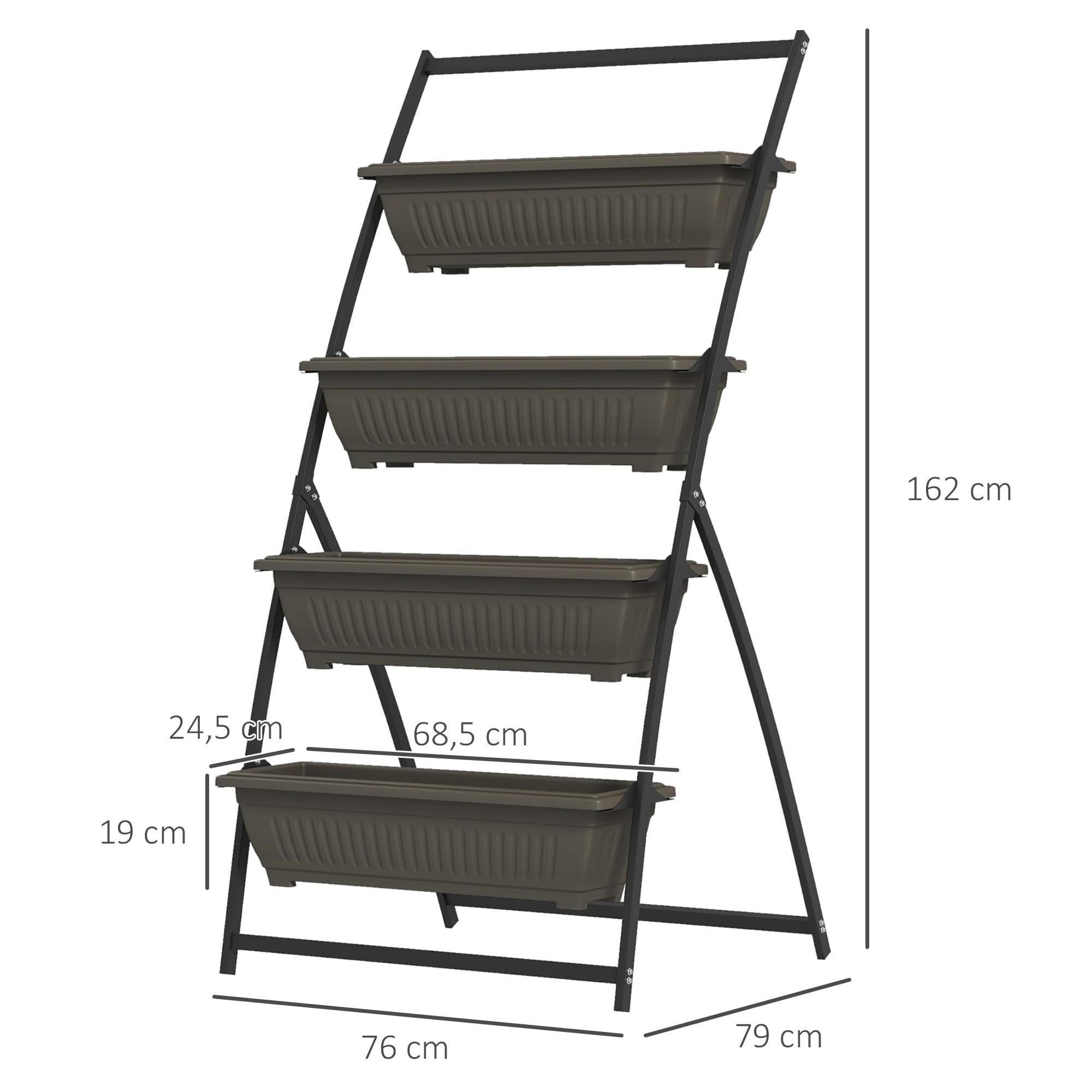 Outsunny Pflanzenständer Pflanzentreppe 4 Etagen Braun 76 x 79 x 162 cm | Pflanzenregal mit Löchern, Blumenregal für Garten, Stahl