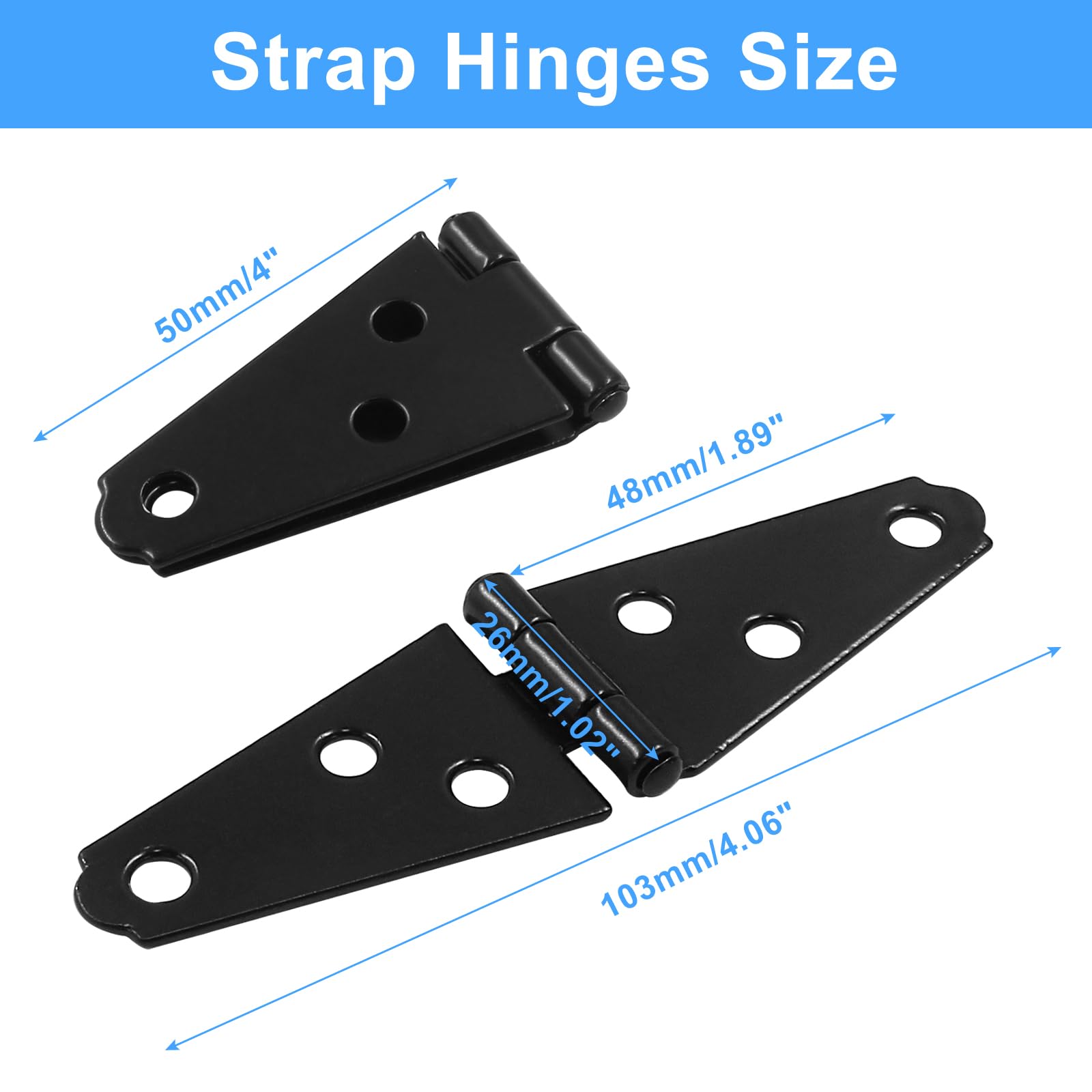 Heavy Duty Strap Hinges - 6 Pack Black -2