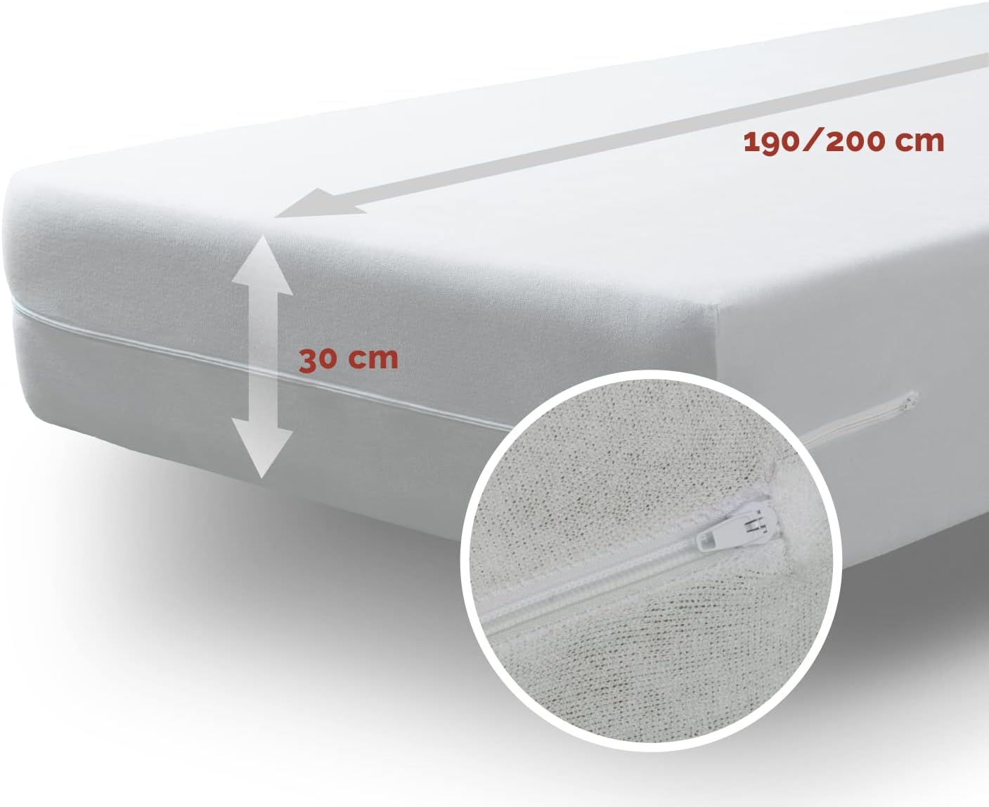 Tural Mattress Encasement 90x190/200cm Single Size Silk Touch Zipped, White, Small Single 90x190/200cm - Image 5