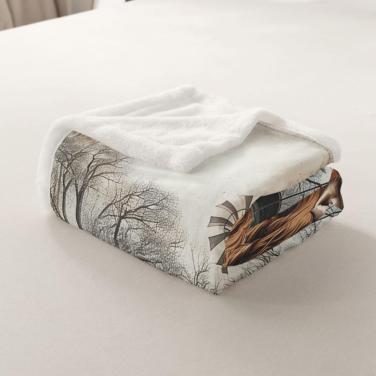 Highland Cow Farm Animals Throw Blanket 40"x50",Garden Windmill Decor Farmhouse Fleece Blanket Rustic Lodge Cabin Blanket Wildlife Animal Farm House Cottage Blanket,Winnower Cowboys Gifts for Men