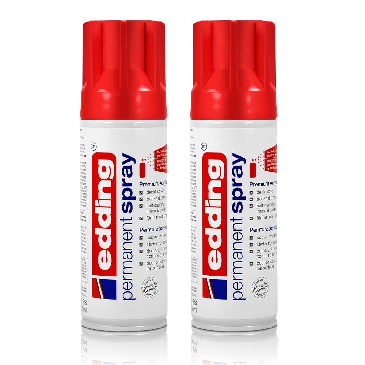 2x Edding Permanent Spray – Verkehrsrot Glänzend RAL 3020, 200 Ml, Acryllack Für Innen/außen, Schnell Trocknend
