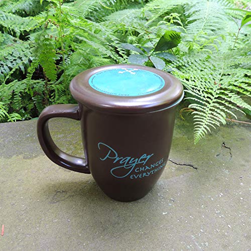 Abbey Gift Prayer Changes Everything Coaster Brown And Blue, 1 Count, Dishwasher Safe Mugs For Coffee And Tea, Includes Bible Verse, "4 X 4.38""" (52892),14 Ounce #TOP5