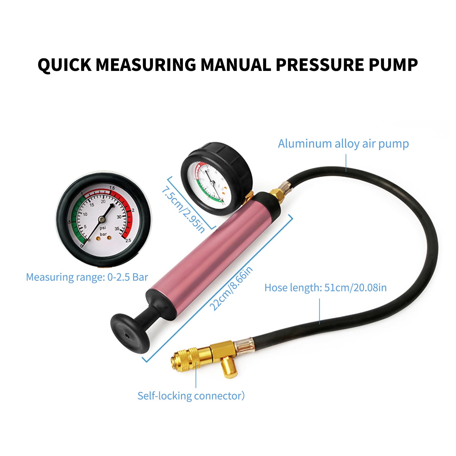 Shkalacar Kit de Comprobador de Presión Sistema Universal de Refrigeración de 18 Piezas, Comprobador de Fugas de Presión del Radiador Automotriz para Moto, Automóviles Y Camiones
