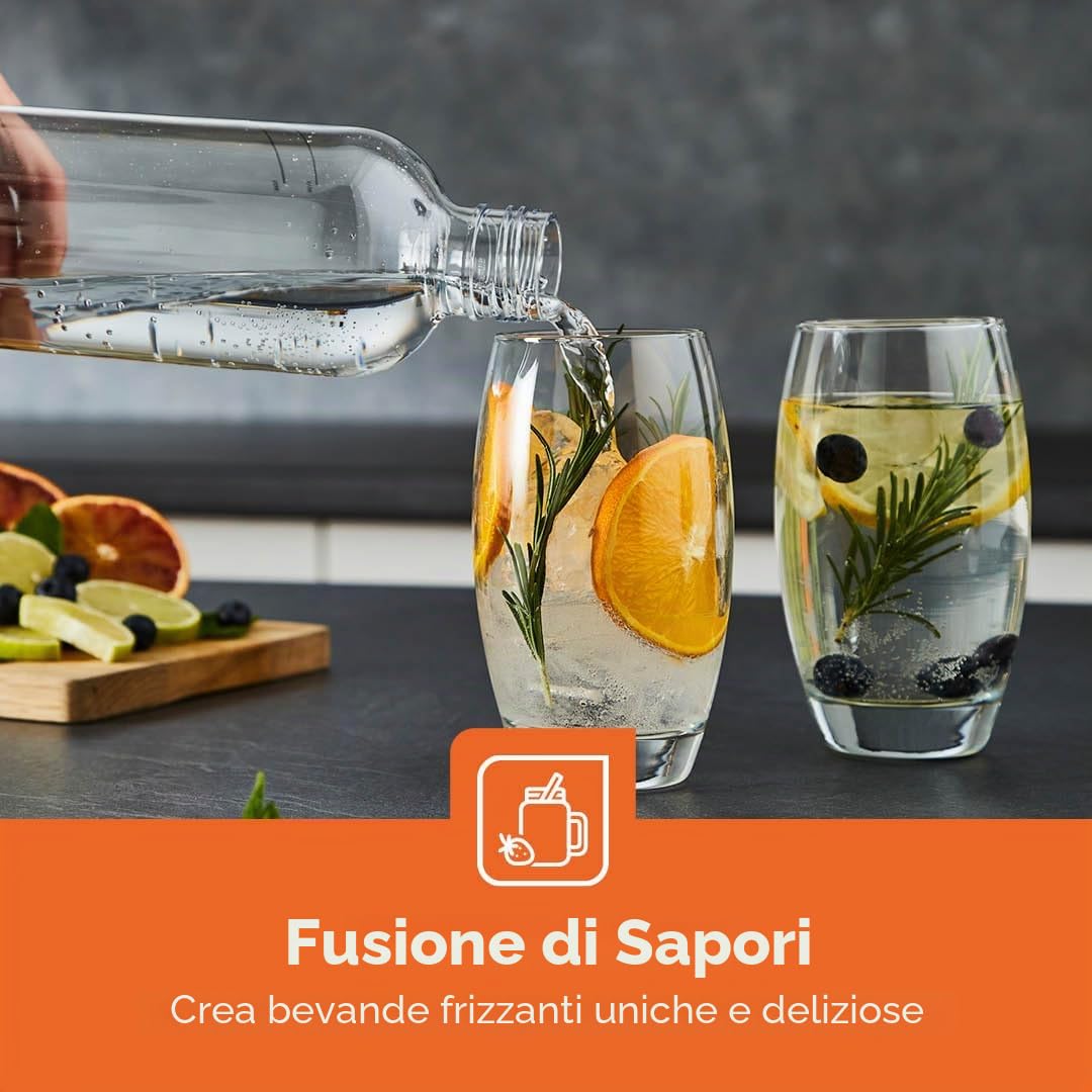 GEEPAS Macchina per acqua frizzante con bottiglia da 900 ml, macchina per soda, macchina per bevande gassate, gasatore domestico, bombola di gas CO2 a connessione rapida (non inclusa) | nero