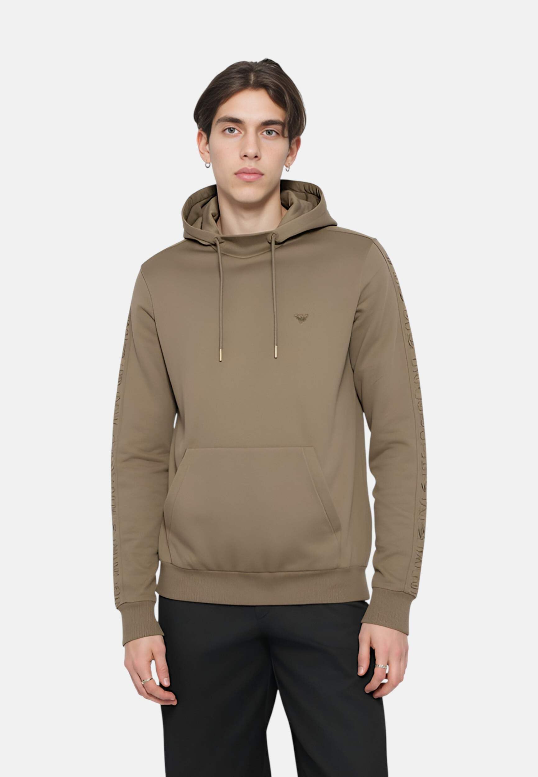 EMPORIO ARMANI Męska bluza z kapturem frotte, brązowa, M, Brązowy, M