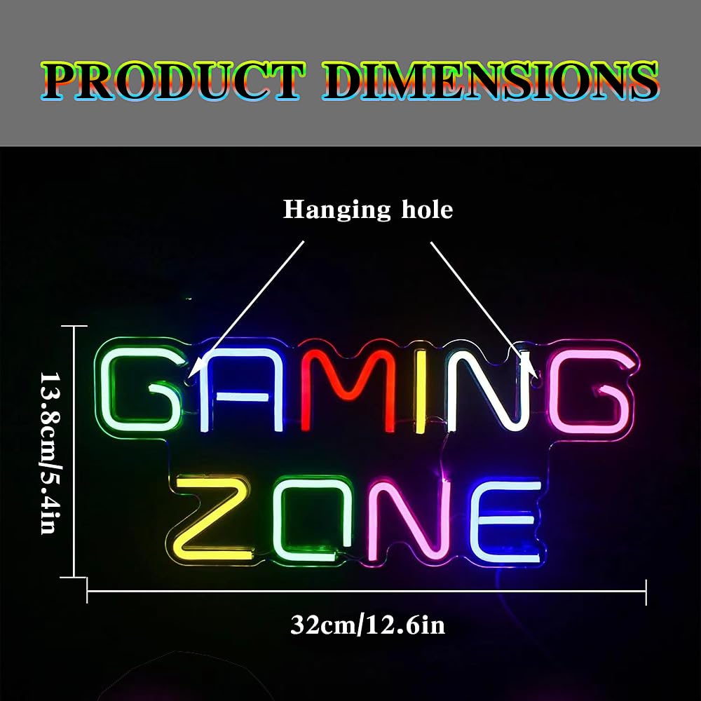 YANGUN Gaming Zone Neon Sign, 32cm USB Powered Game Neon Light, gaming lights for Game Room Bedroom, Man Cave - Image 3