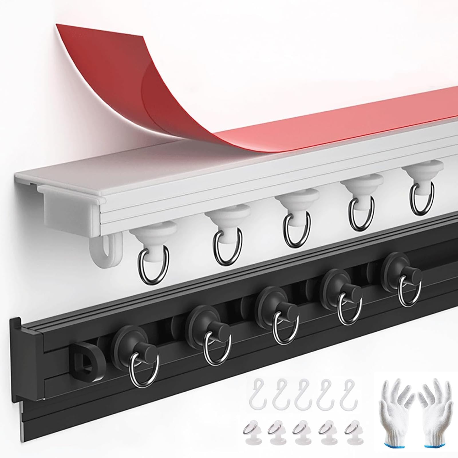 Selbstklebende Aluminiumschiene, 299,7 cm, ohne Bohren, Decken-/Wandhalterung für Schiebetüren, einfache Installation, schlankes schwarzes Finish, vielseitige Lösung zur Platzoptimierung