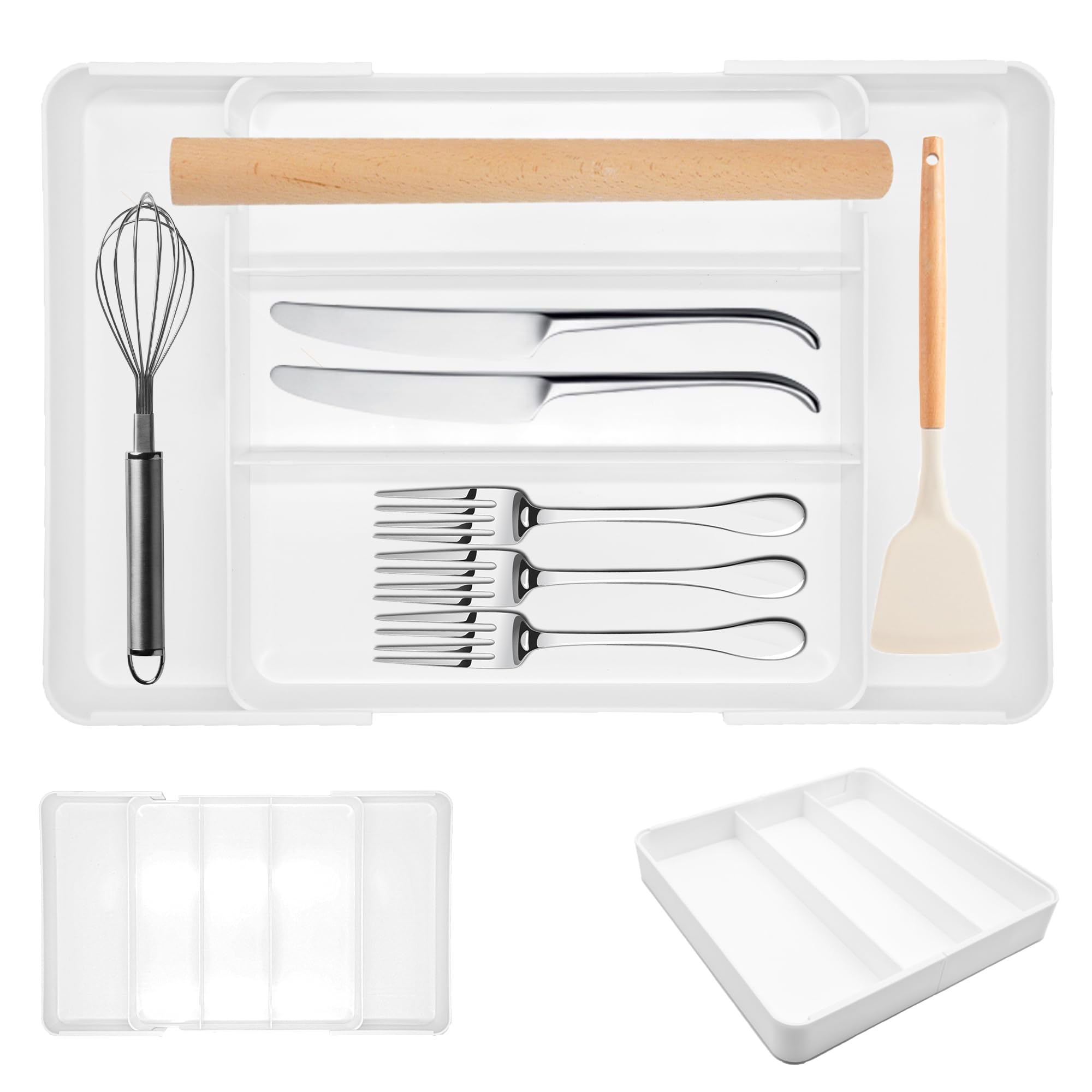 KybelehooCutlery Tray for Drawers, Expandable 45.5 x 27 cm, Utensil Holder and Cutlery Tray, Large Cutlery Tray for the Kitchen, Efficient and Versatile Kitchen Accessories, for Spoons, Forks,