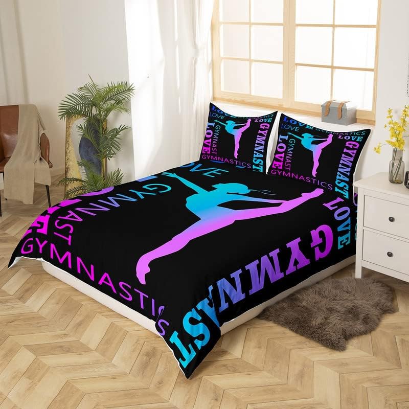 Miniatura 2 de Feelyou Love - Juego de ropa de cama de gimnasia para niñas y niños, ejercicios de piso, ballet, funda de edredón decorativa de atletismo, funda de