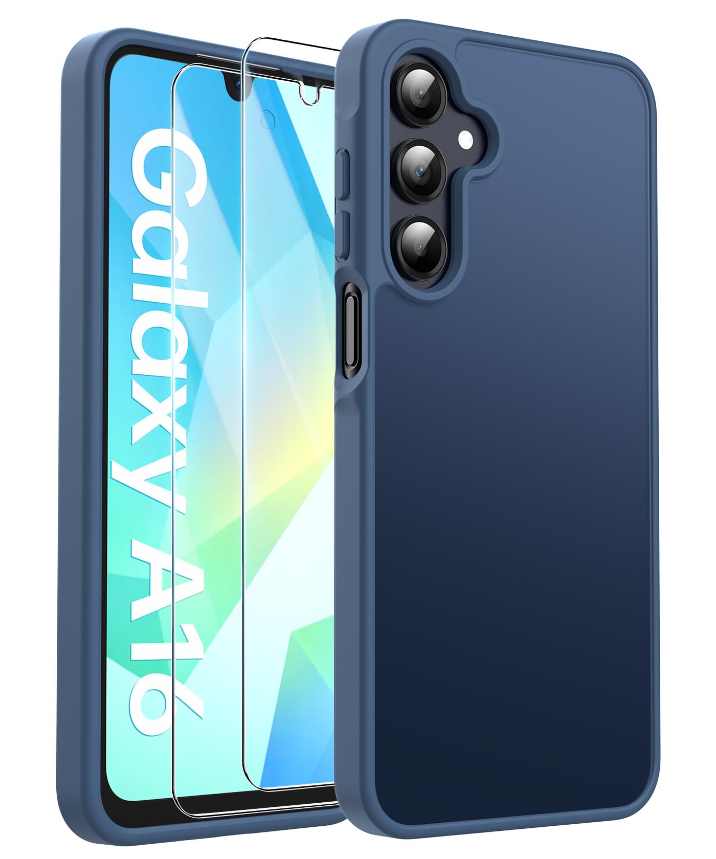 FLLAO Opaca Cover Compatibile con Samsung Galaxy A16 5G/4G con 2 Vetro Temperato, [Della Fotocamera Protezione] Anticaduta Antiurto Anti-Graffio Hard PC Glassata Traslucida Custodia Blu