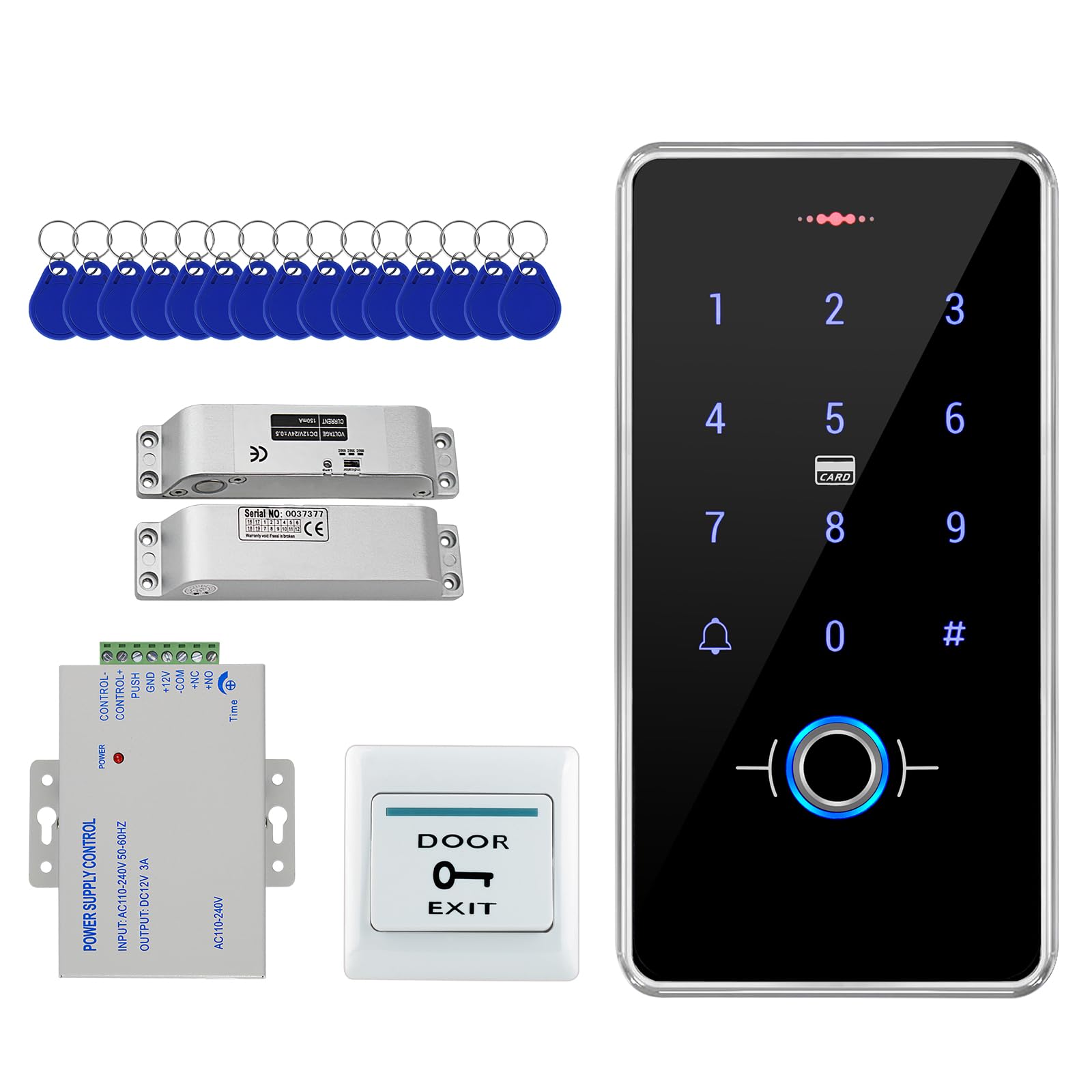 Semiconductor Waterproof Fingerprint Access Control kit, IP68 Waterproof, mini Electric Bolt Lock, DC12V Power Adapter, 15 ICS 13.56MHz Key fob.-image-15
