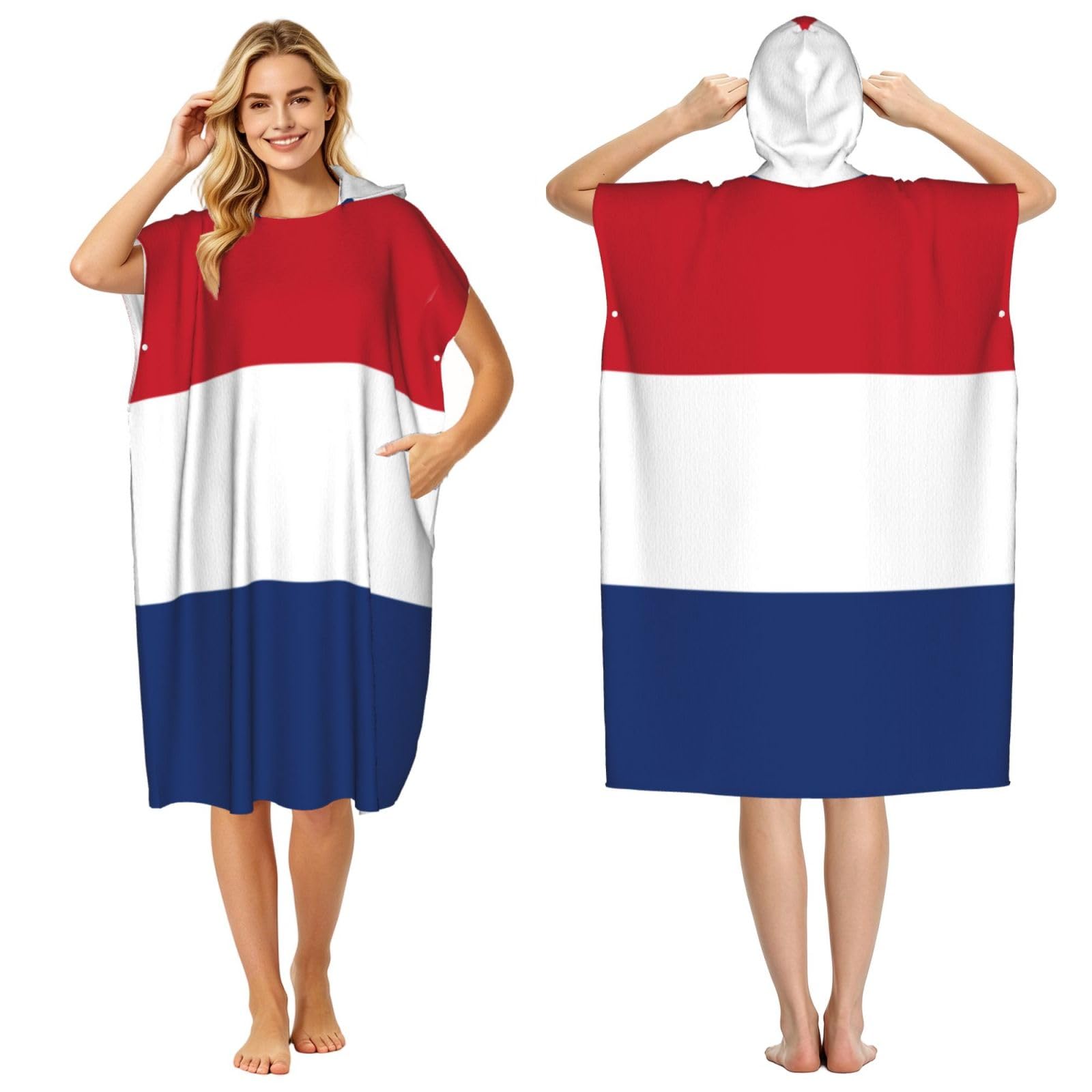 KLGRTJHK Dutch Flag Adult Hooded Beach Poncho Towel 43"X35"