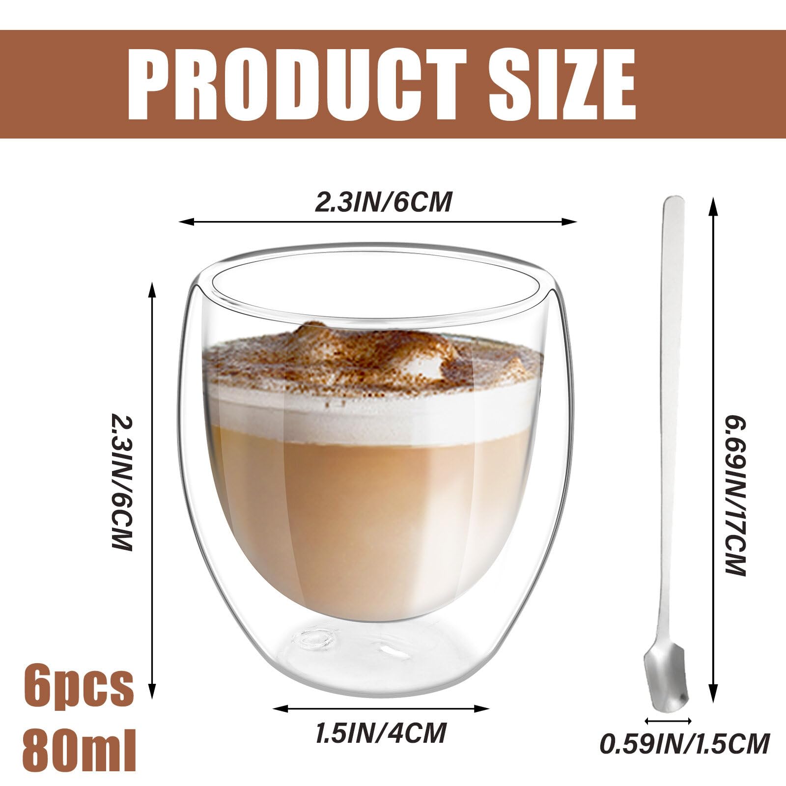 Set Di 2 Bicchieri Da Caffè A Doppia Parete, 400 Ml, Per Latte