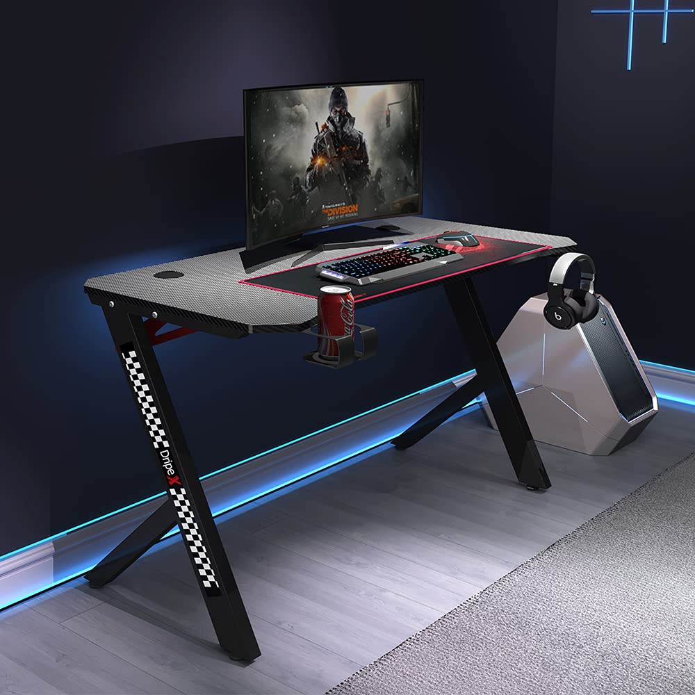 Dripex Ergonomic RShaped Gaming Desk, 43.3" R Shaped Workstation Gamer