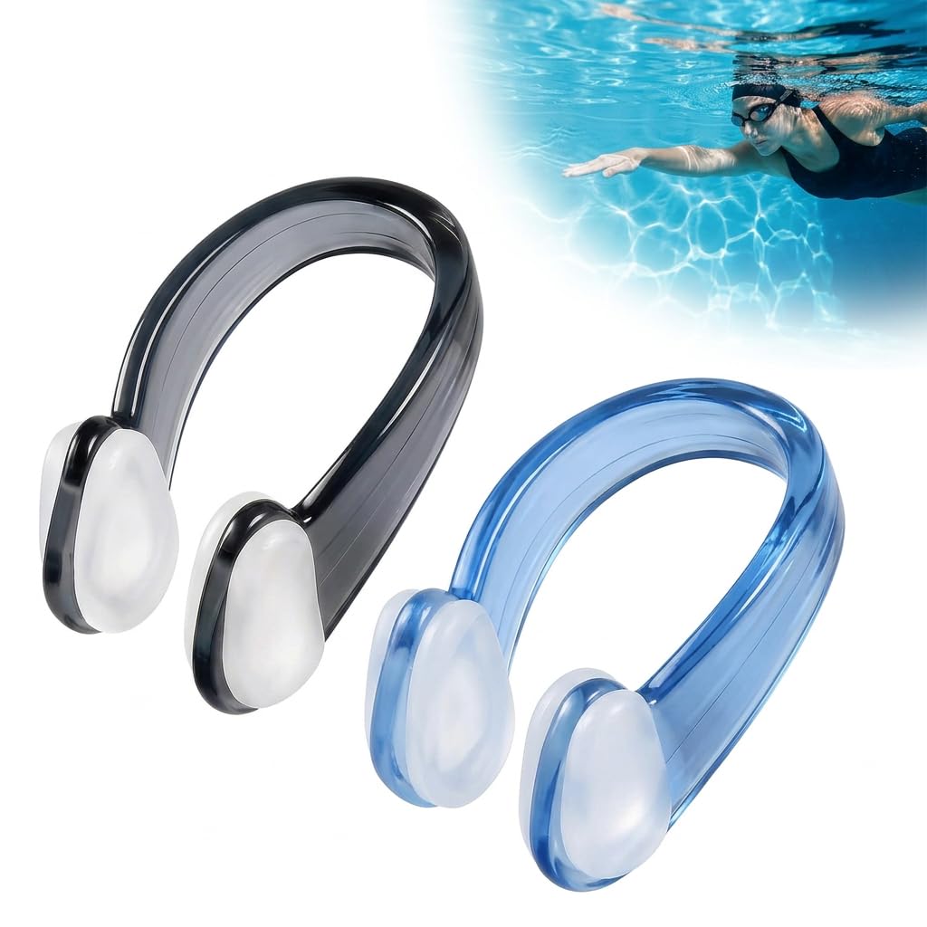 Lethra Nose Clip Swimming plugs 2PCS, Waterproof Clear Silicone Reusable with Storage Box for Swimming Training Adults Beginner 6-14 Kids Training Water Sports Outdoor Activities Pool Accessories