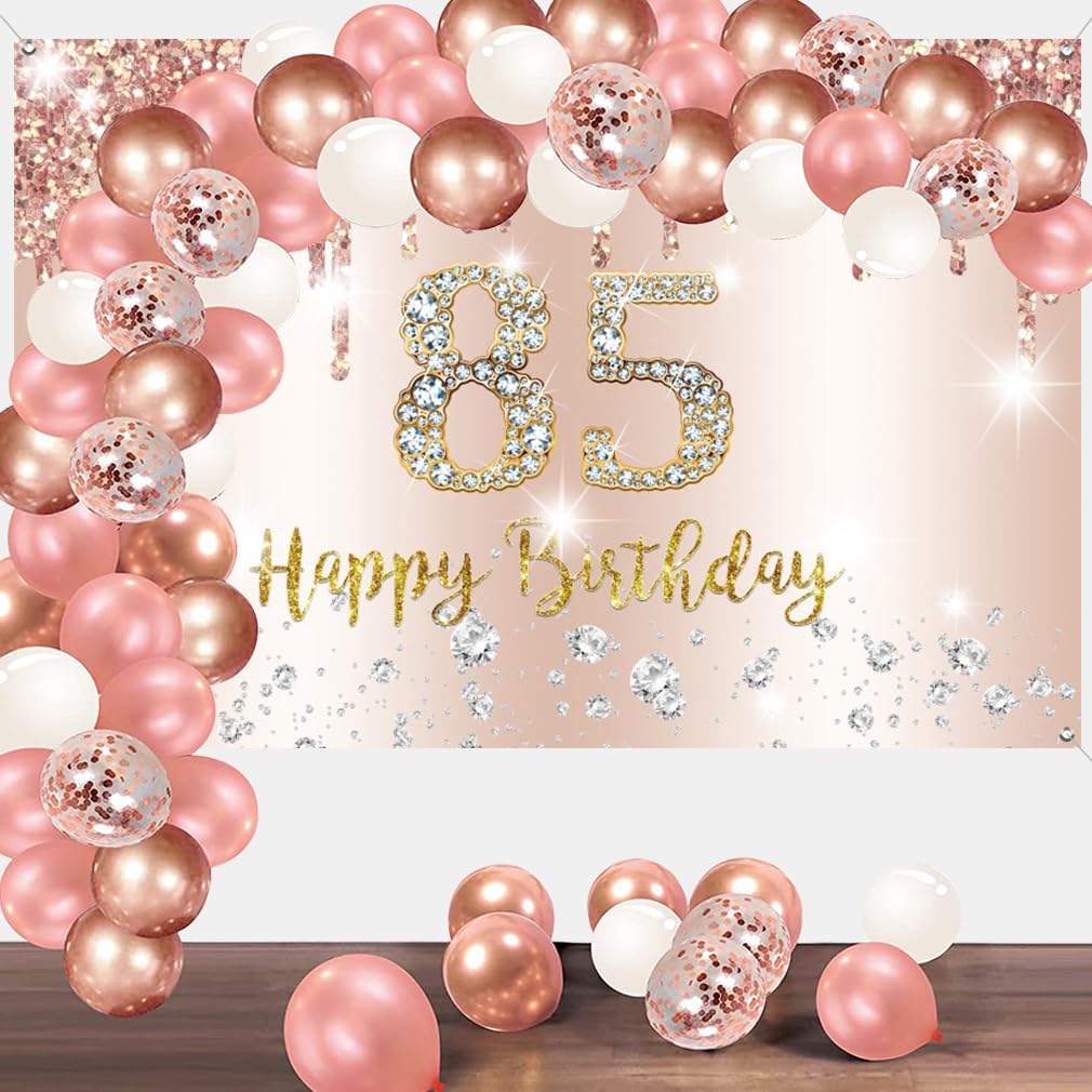 85° Compleanno, Decorazione Da Donna, Happy 85th Birthday Door Banner Oro Rosa, 85° Compleanno, Cartello In Tessuto, Decorazione Per Porta, 85