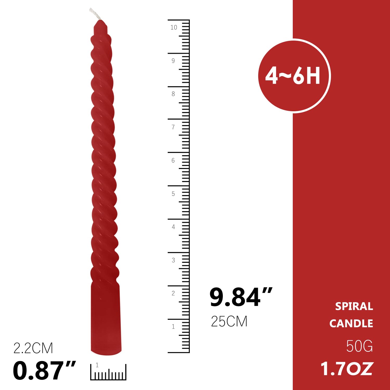 Czerwone gradientowe świece stożkowe, spiralne skręcone świece stożkowe, zestaw 4 sztuk, bezzapachowe świeczniki stożkowe o wysokości 25 cm, dekoracja domu, dekoracje ślubne
