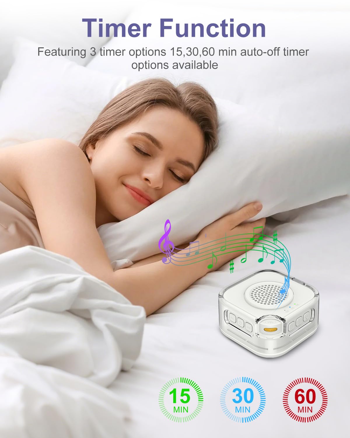 White Noise Machine Baby, biały szum z 28 dźwiękami, 3 jasności, ciepła biel, funkcja wykrywania szumów, timer, ładowanie przez USB, głośnik Bluetooth dla dzieci i dorosłych