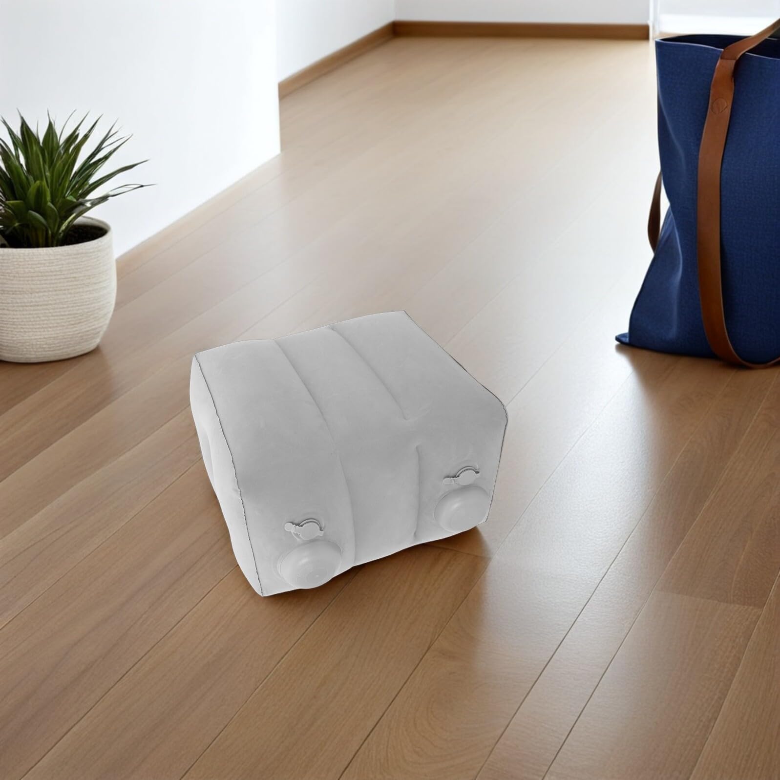 VILLCASE Reposapiés Inflable Ajustable para Avión Oficina y Coche Cojín Ergonómico con Válvula Doble Ligero y Portátil con Bolsa de Almacenamiento