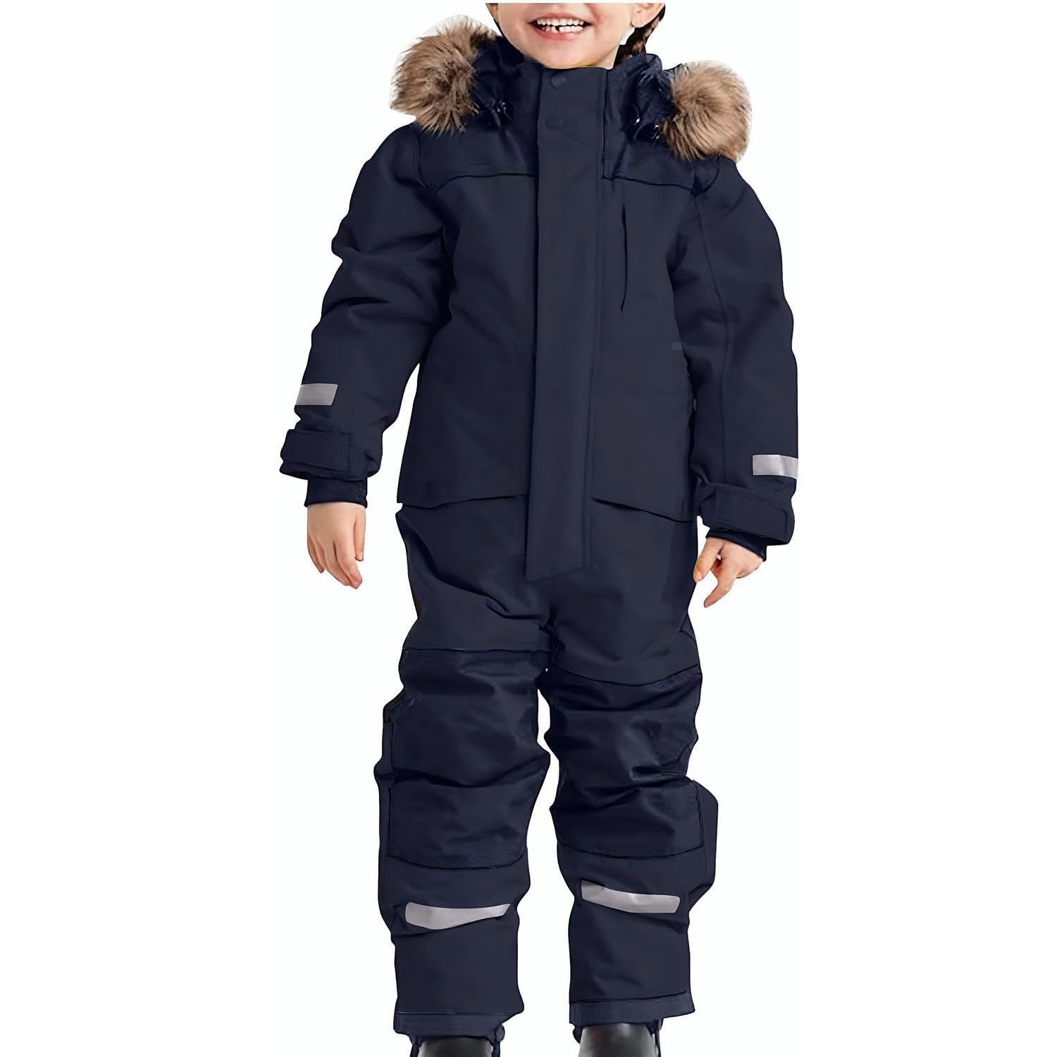Kinder Schneesuit Overall Winddicht Wasserdicht Dickere Fleece gefüttert Mit Kapuze & Reflektoren Einteiliger Skianzug für Kleinkind Schneesuit Winterurlaub Schneeoverall für Jungen Mädchen 1-9 Jahre