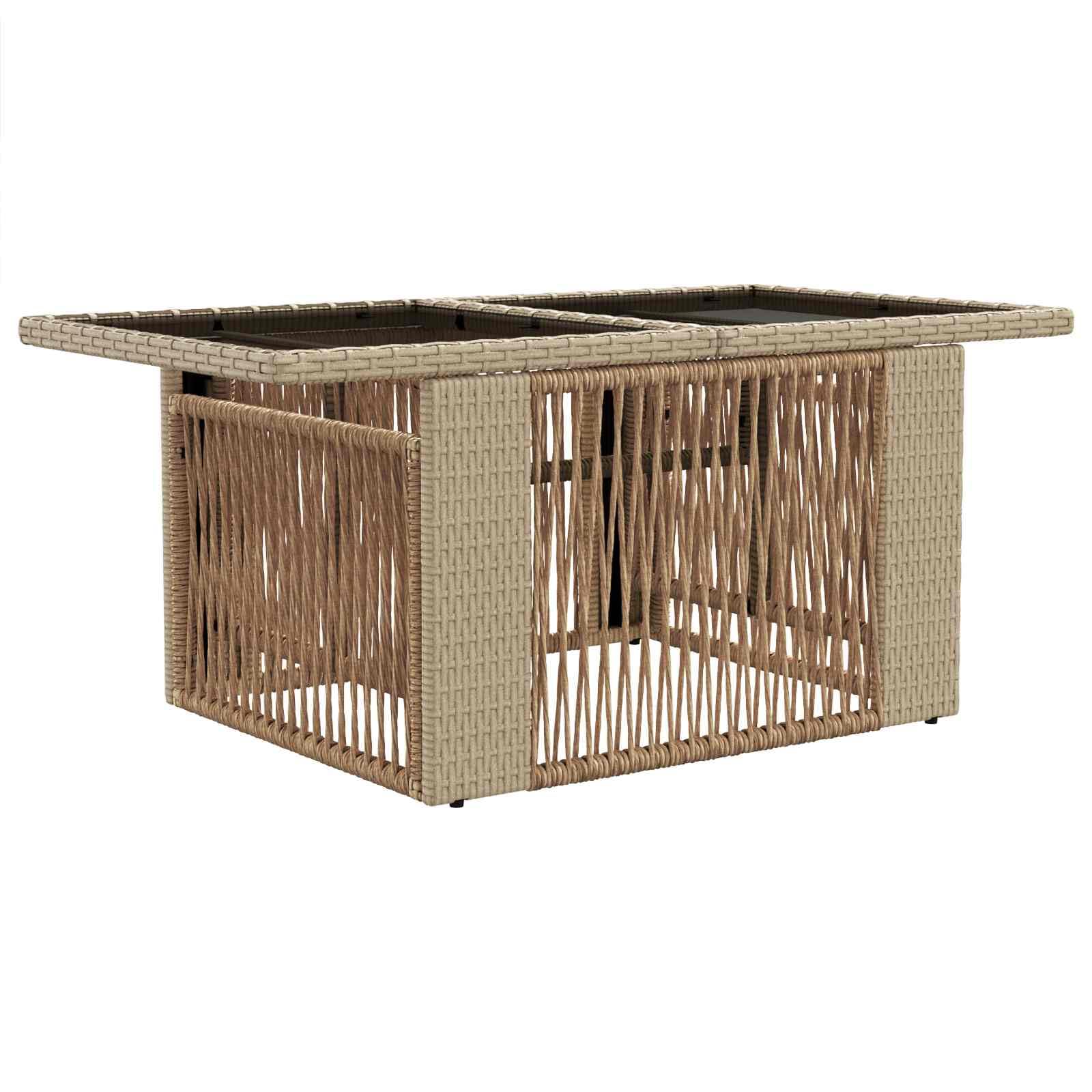 Zestaw 7-częściowy zestaw wypoczynkowy beżowy | Stół z regulacją wysokości 44-73 cm, stal malowana proszkowo, syntetyczny rattan, zdejmowane poduszki