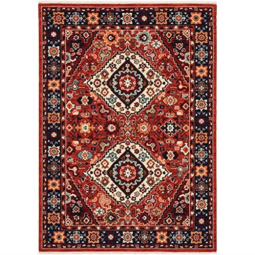 3 x 5 ft. Red Blue Machine Woven Oriental Indoor Area Rug