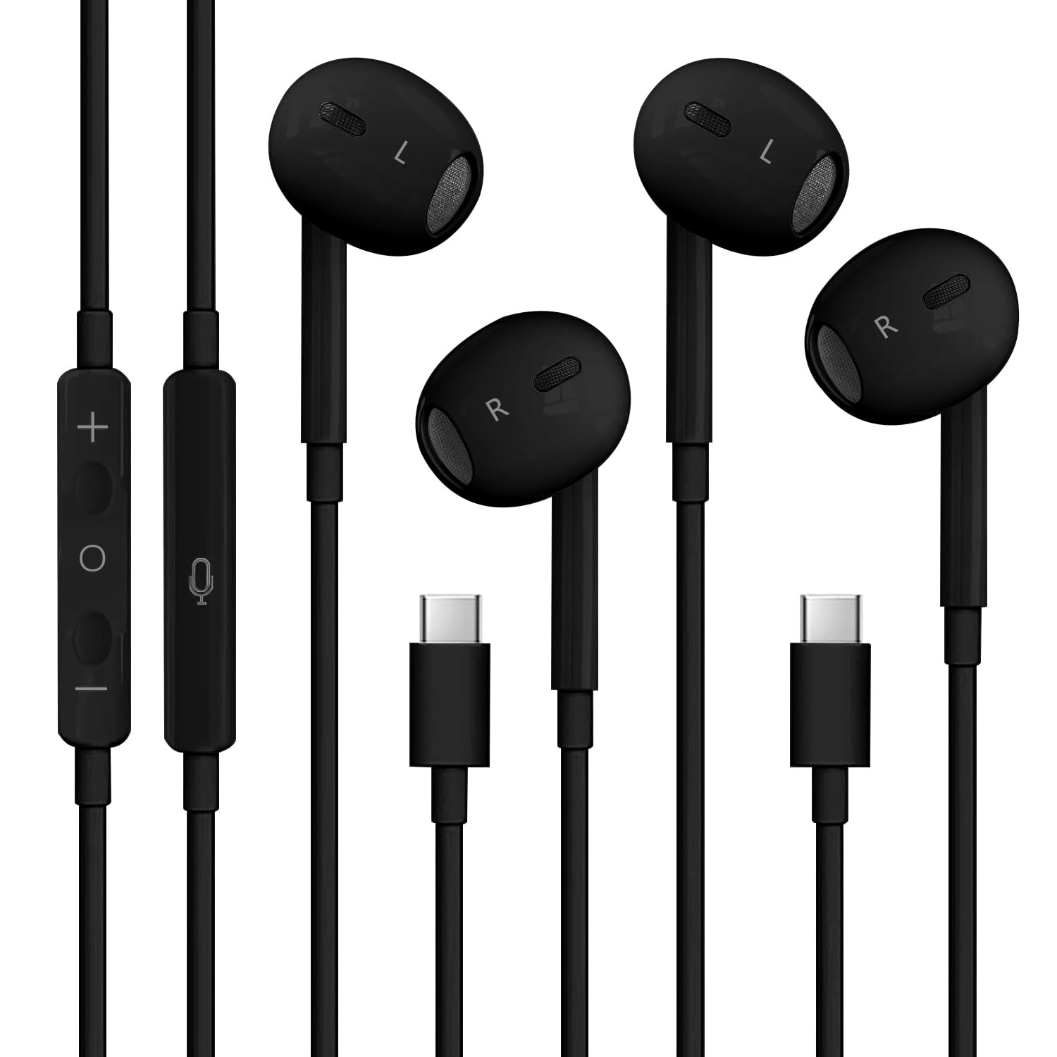 2 Packs USB C Headphones for iPhone 17/16/15, Noise Reduction Built-in Mic & Volume Control Headsets, Type C Earphones for Galaxy S24/S23/S22/S21/S20/Ultra Note 10/20, for Pixel 8/7/6/6a/5/4, Black — view 2