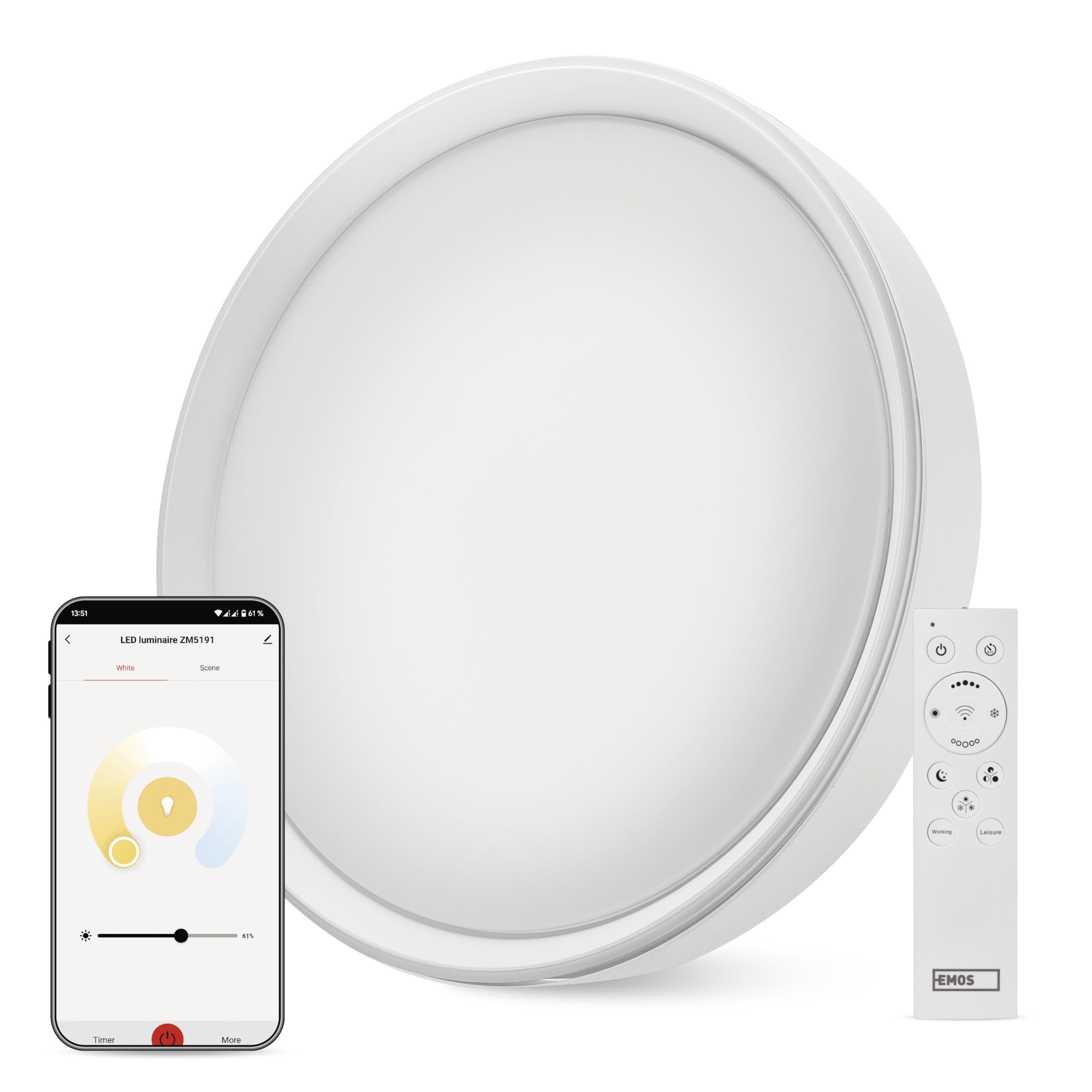 EMOS GoSmart lampa sufitowa 30 W, biała, inteligentna lampa panelowa do wnętrz, okrągła 40 cm, 1800 lm, możliwość ściemniania, regulowana barwa światła, sterowanie za pomocą pilota zdalnego sterowania