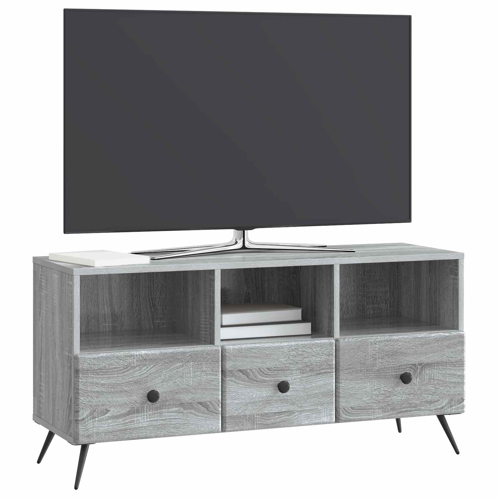 TV-Schränke Graues Sonoma 102 x 34,5 x 50 cm Holzwerkstoff mit Stauraum Kabelmanagement und Schubladen für Wohnzimmer Heimkino Media Center