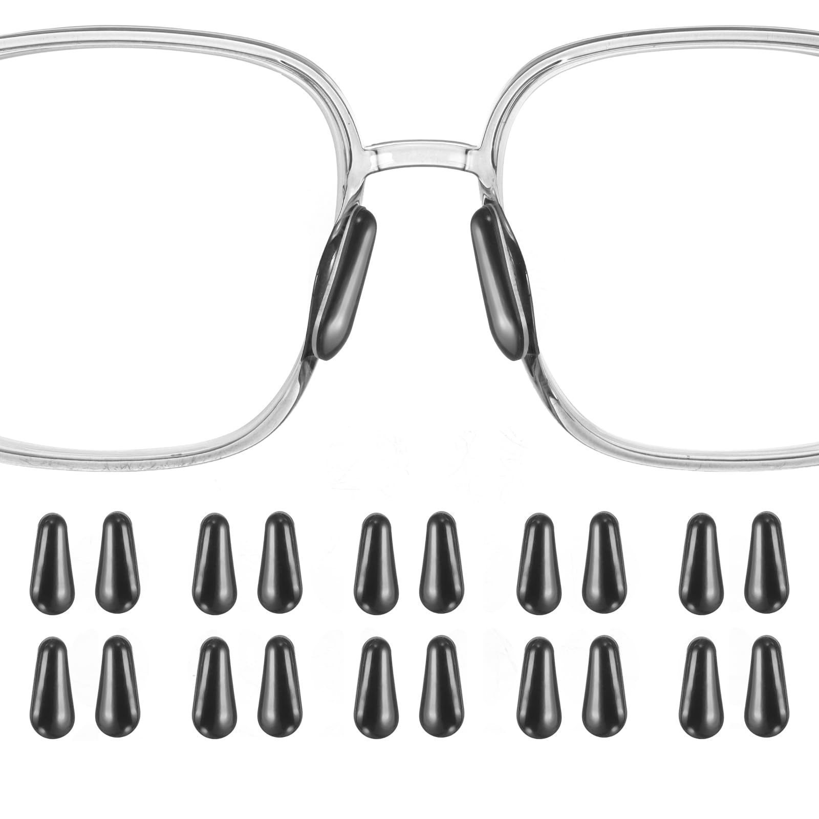 Muiltvoe 10 Pairs Eyeglass Nose Pads 1.8mm Thickness Silicone Adhesive Anti-Slip Glasses Nose Grips Teardrop Shape Glasses Nose Pads for Plastic Frames Glasses Sunglasses, Black