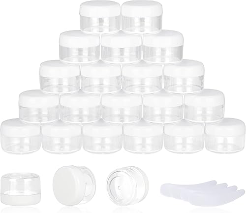 50 recipientes de muestra de 0.18 oz, frascos vacíos de 0.17 onzas líquidas con tapas, pequeños recipientes para cosméticos, mini frascos de muestra