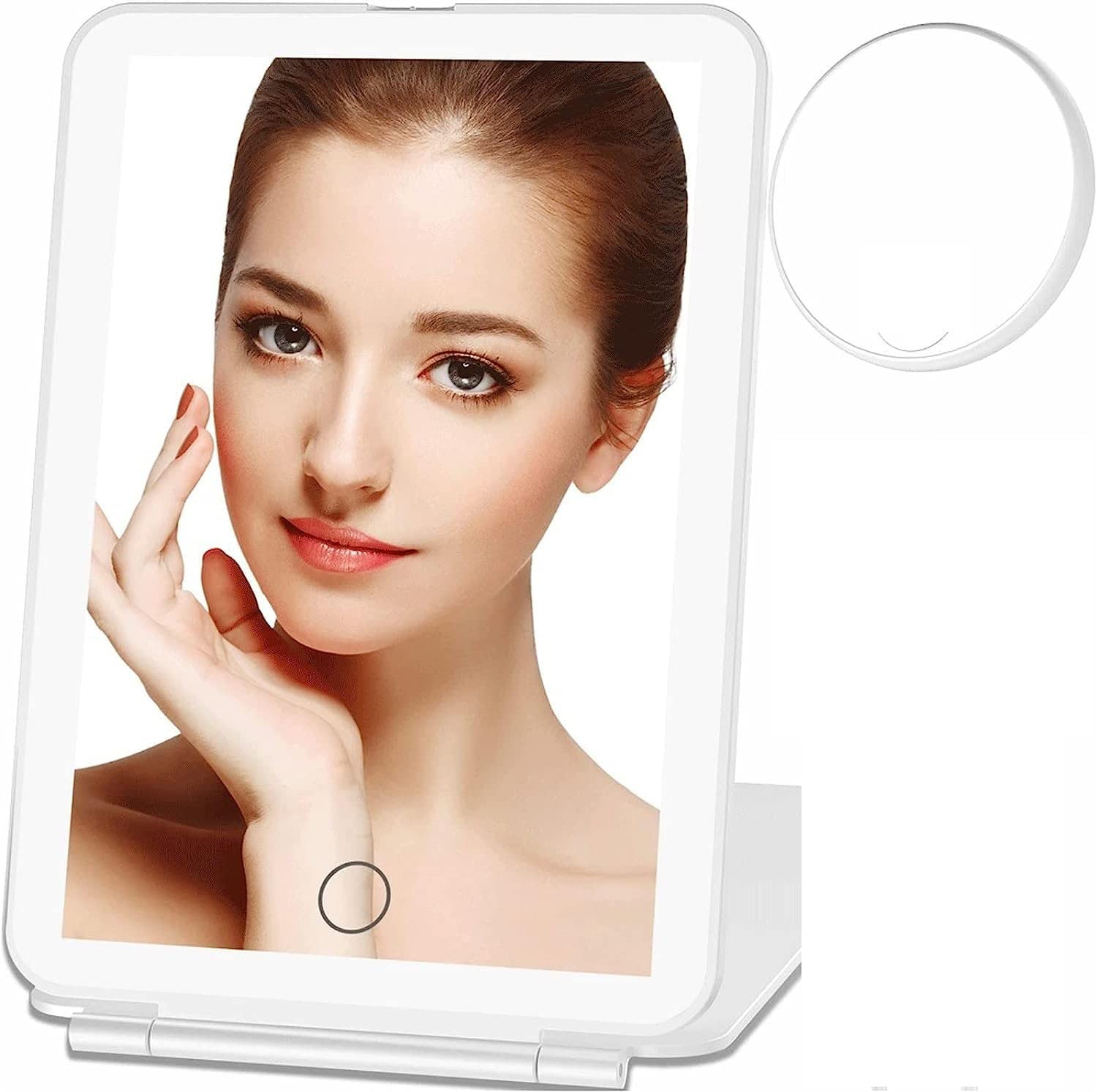 FURLOU Espejo LED Espejo de Maquillaje con luz 10X Espejo de Aumento Espejo de tocador de Mano 80 Piezas Luces Recargables Espejos de Mesa de Viaje Regulable Espejo